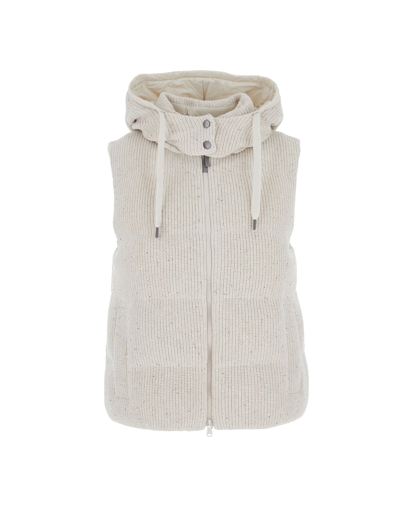 Brunello Cucinelli White Knitted Vest With Hood In Wool Blend Woman - White