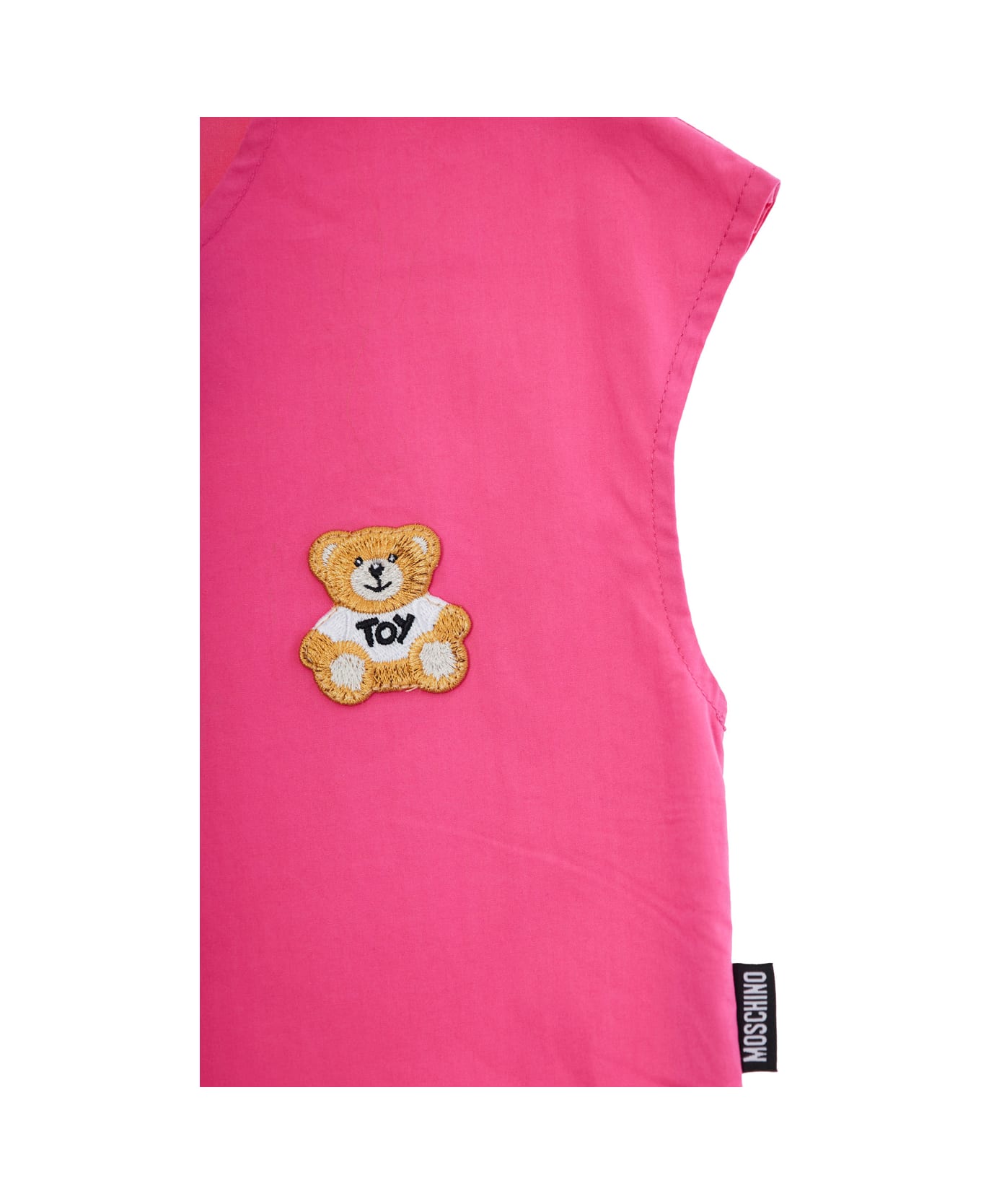 Moschino Pink Flounced Dress With Teddy Bear Patch In Stretch Cotton Girl - Pink