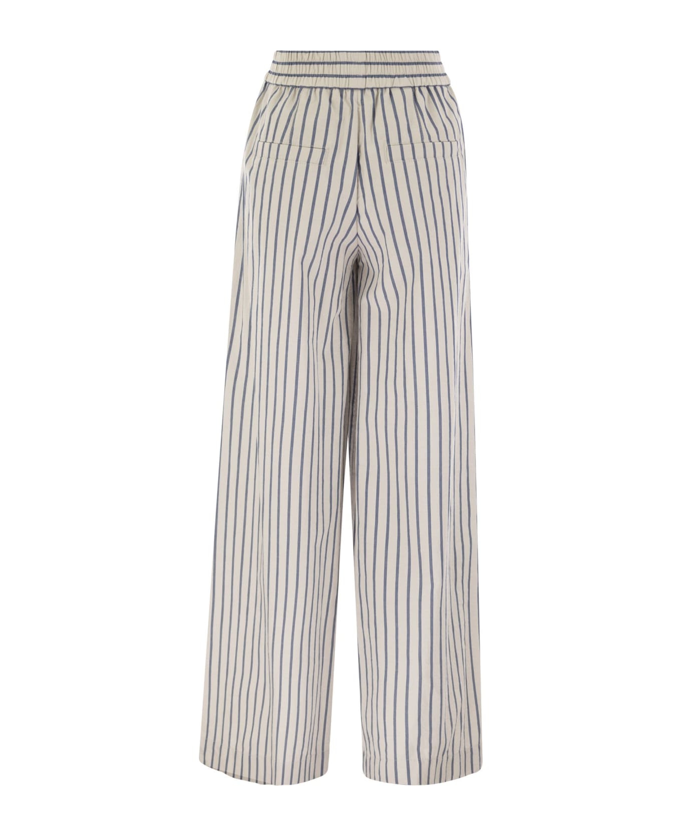 Brunello Cucinelli Loose Track Trousers In Wrinkled Cotton Linen Poplin - Chalk/avio