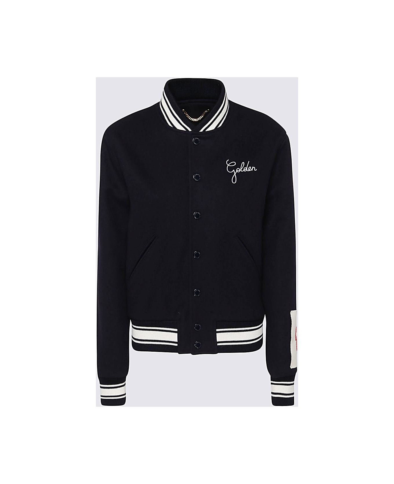 Golden Goose Dark Blue Wool Blend Bomber Jacket - Blue