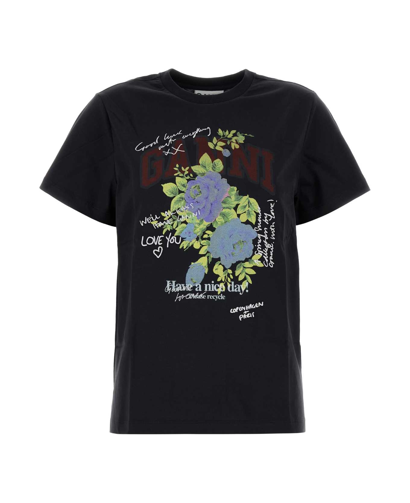 Ganni Slate Cotton T-shirt - PHANTOM