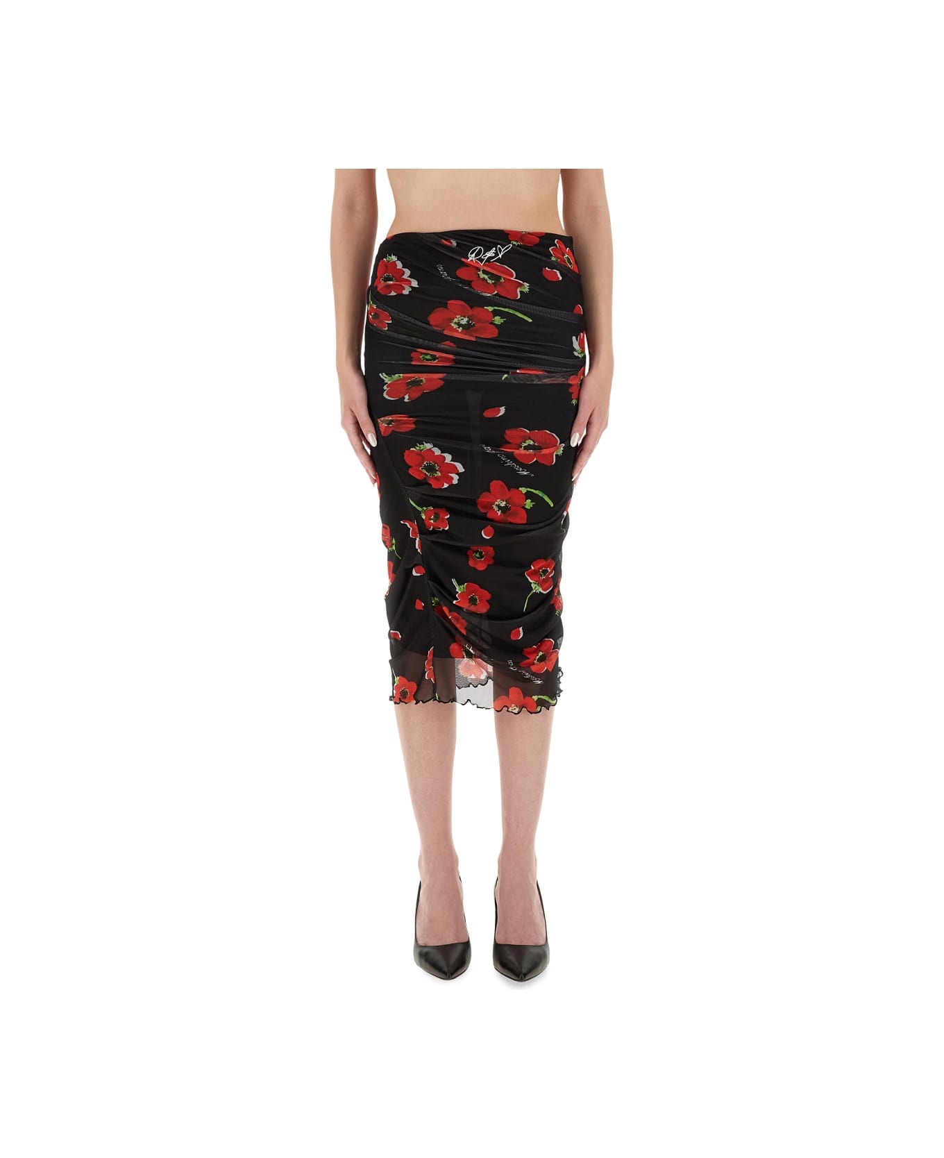 M05CH1N0 Jeans Floral Mesh Skirt - BLACK