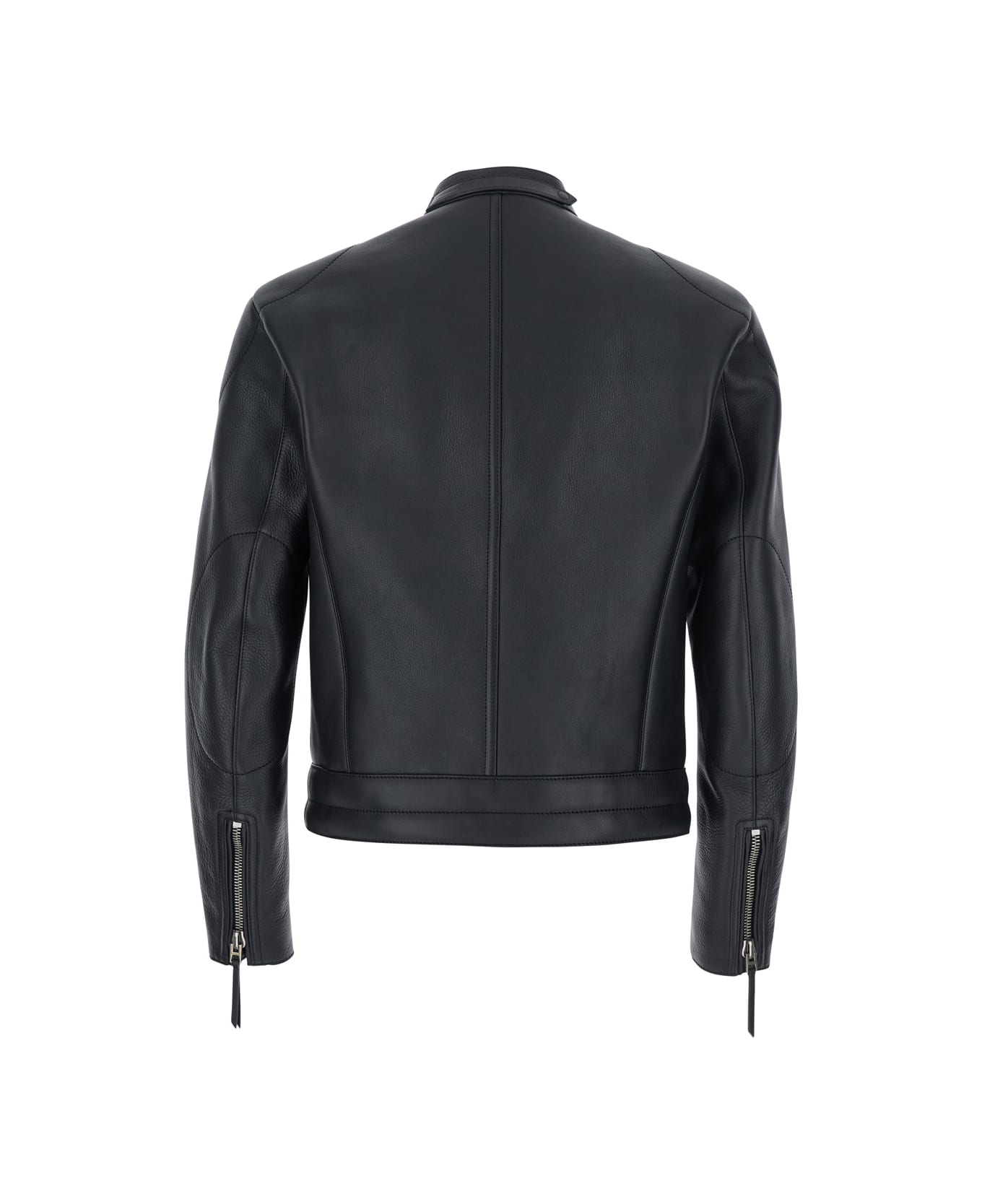 Tom Ford Black Jacket With High Collar And Front Zip Pockets In Leather Man - Black