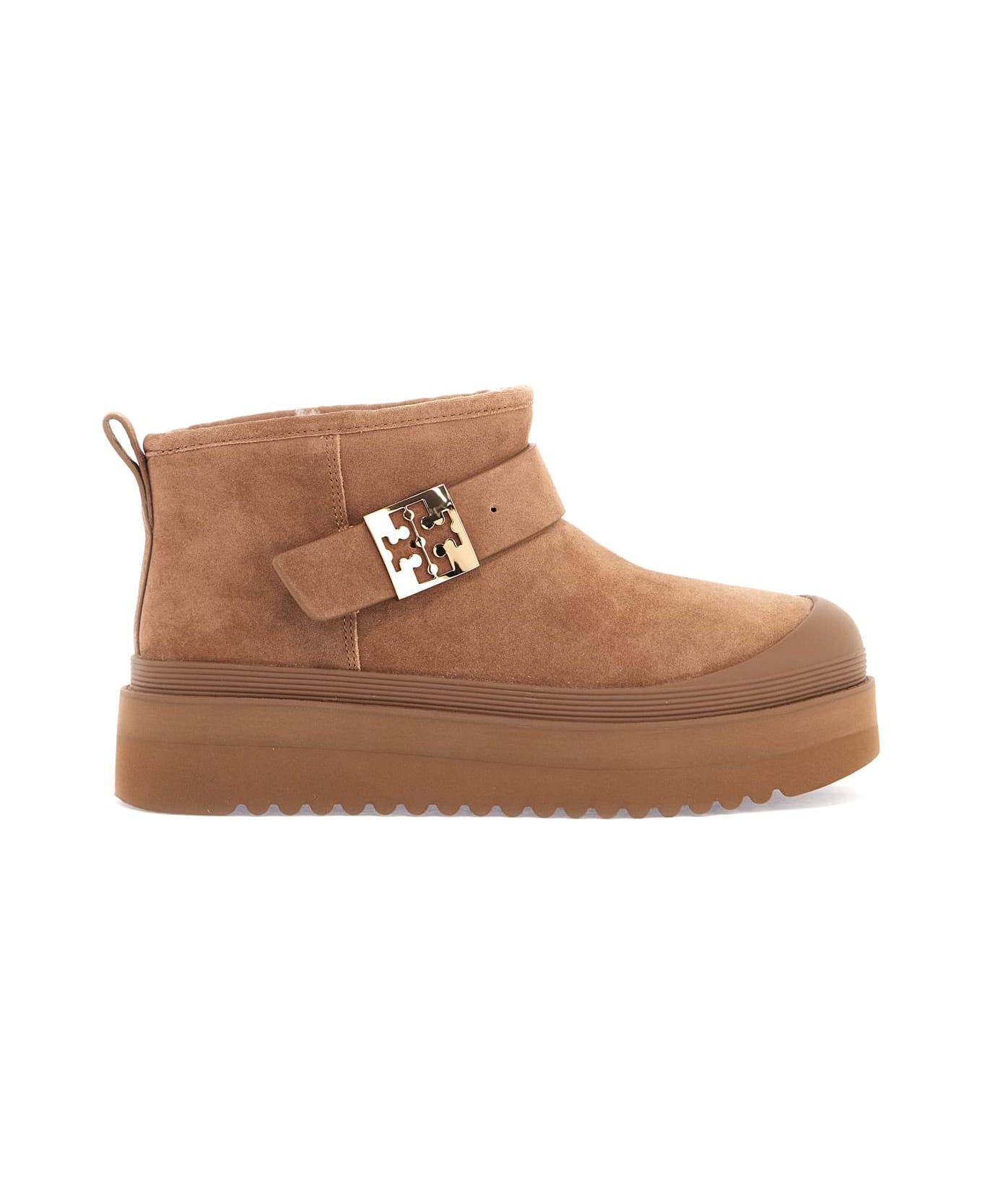 Tory Burch Mellow Shearling Platform Boots - Light Chestnut/Gold
