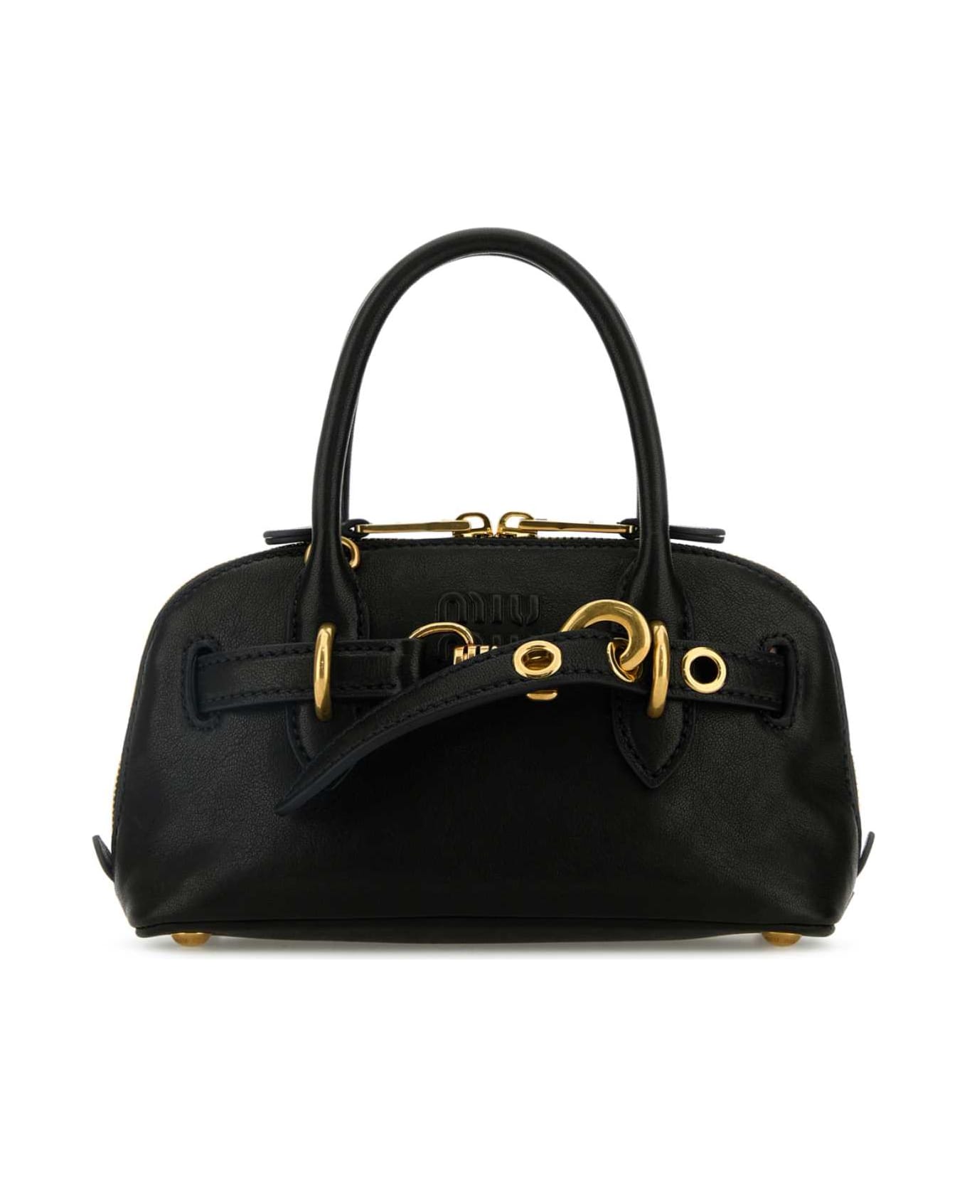 Miu Miu Black Leather Mini Aventure Handbag - NERO