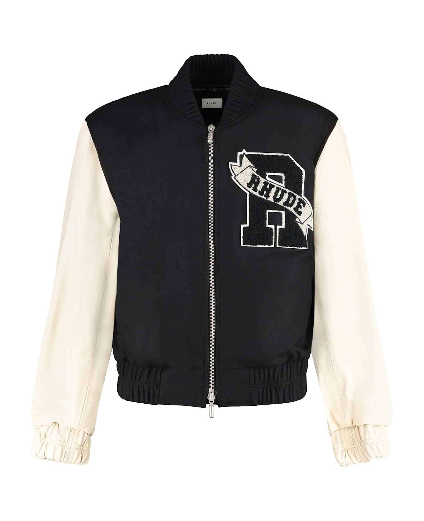 Rhude Leather Sleeves Bomber Jacket - black