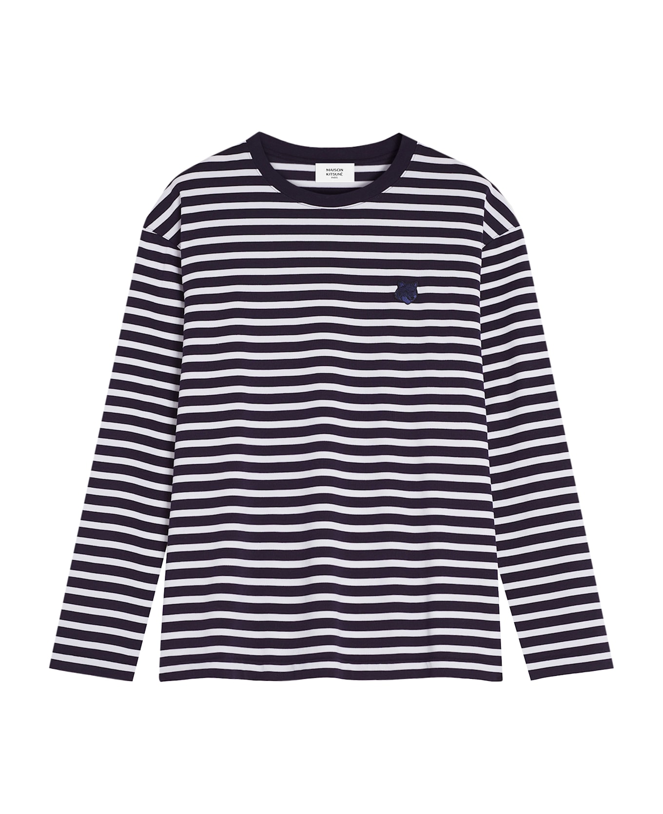 Maison Kitsuné Striped Cotton Sweater With Iconic Logo Patch - Blue