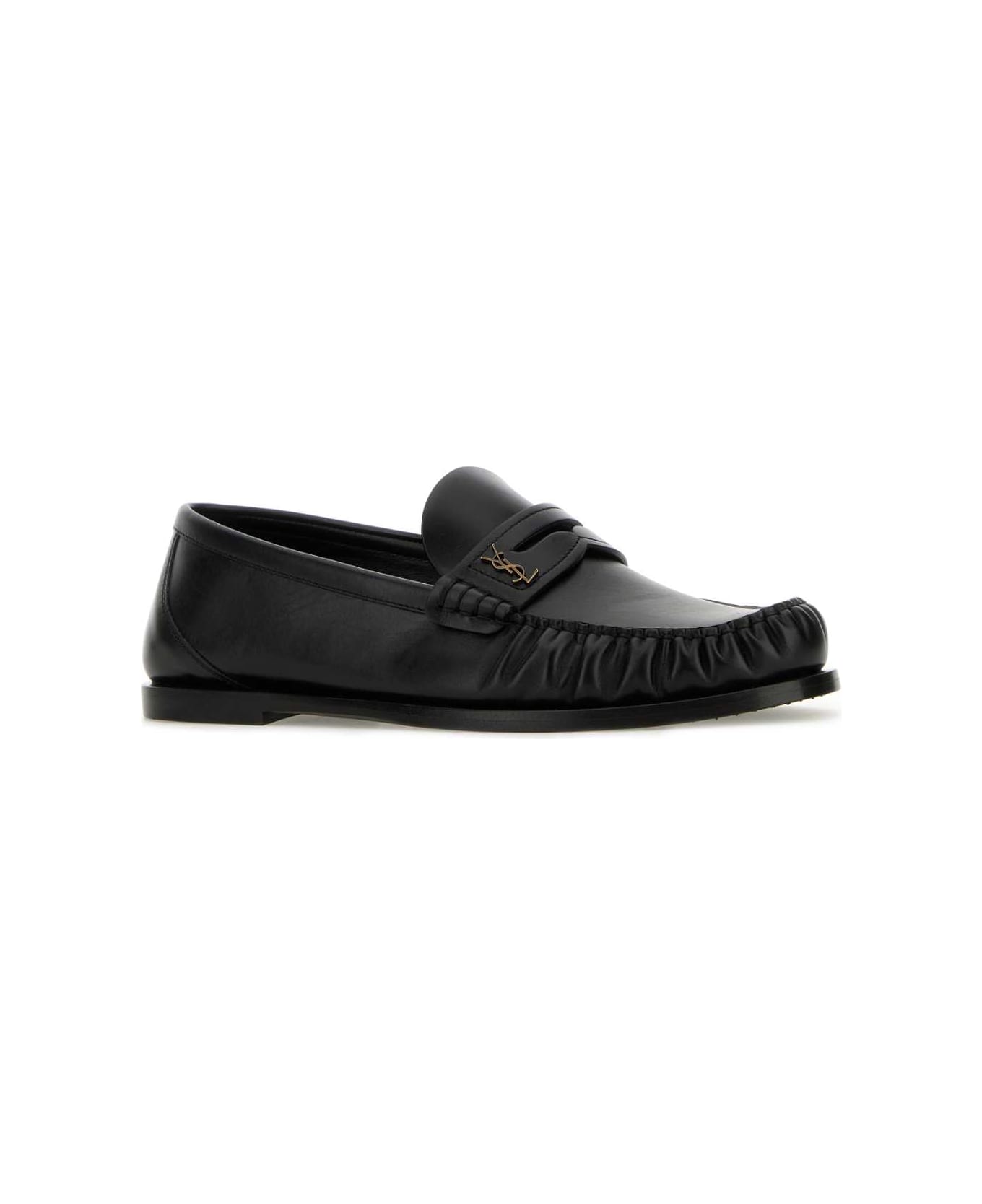 Saint Laurent Black Leather Loafers - NERO