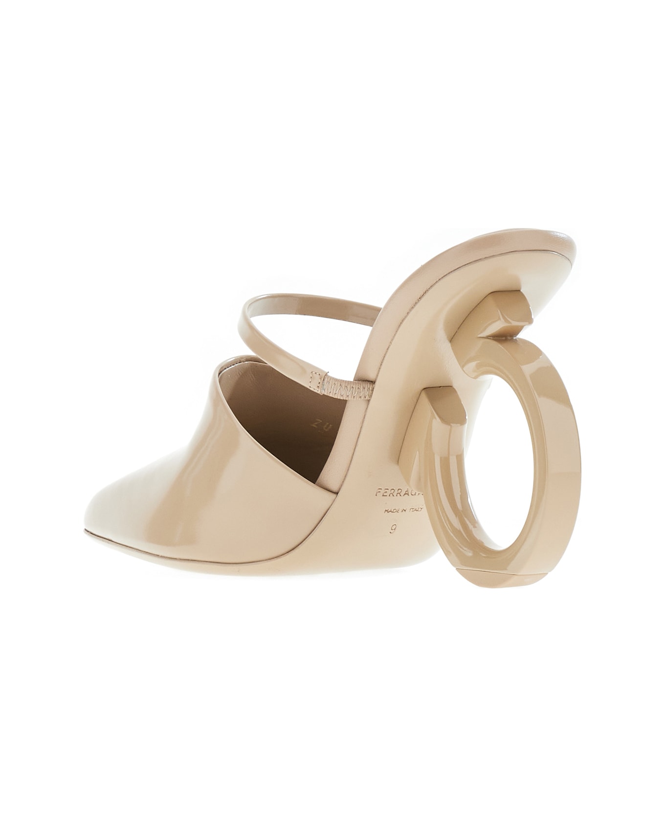 Ferragamo Powder Pink Leather Elina Mules - 002