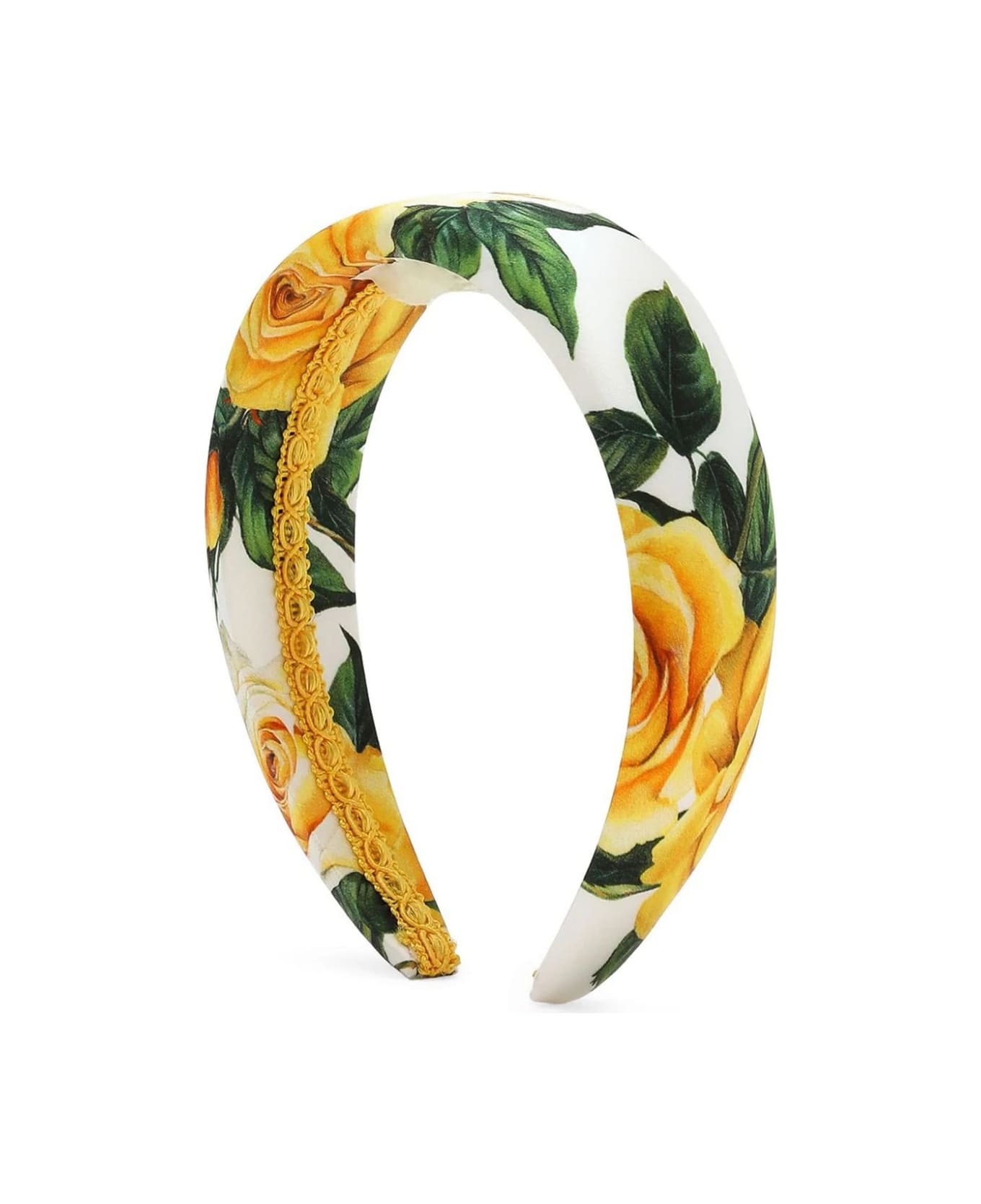 Dolce & Gabbana Satin Headband With Yellow Rose Print - Yellow アクセサリー＆ギフト