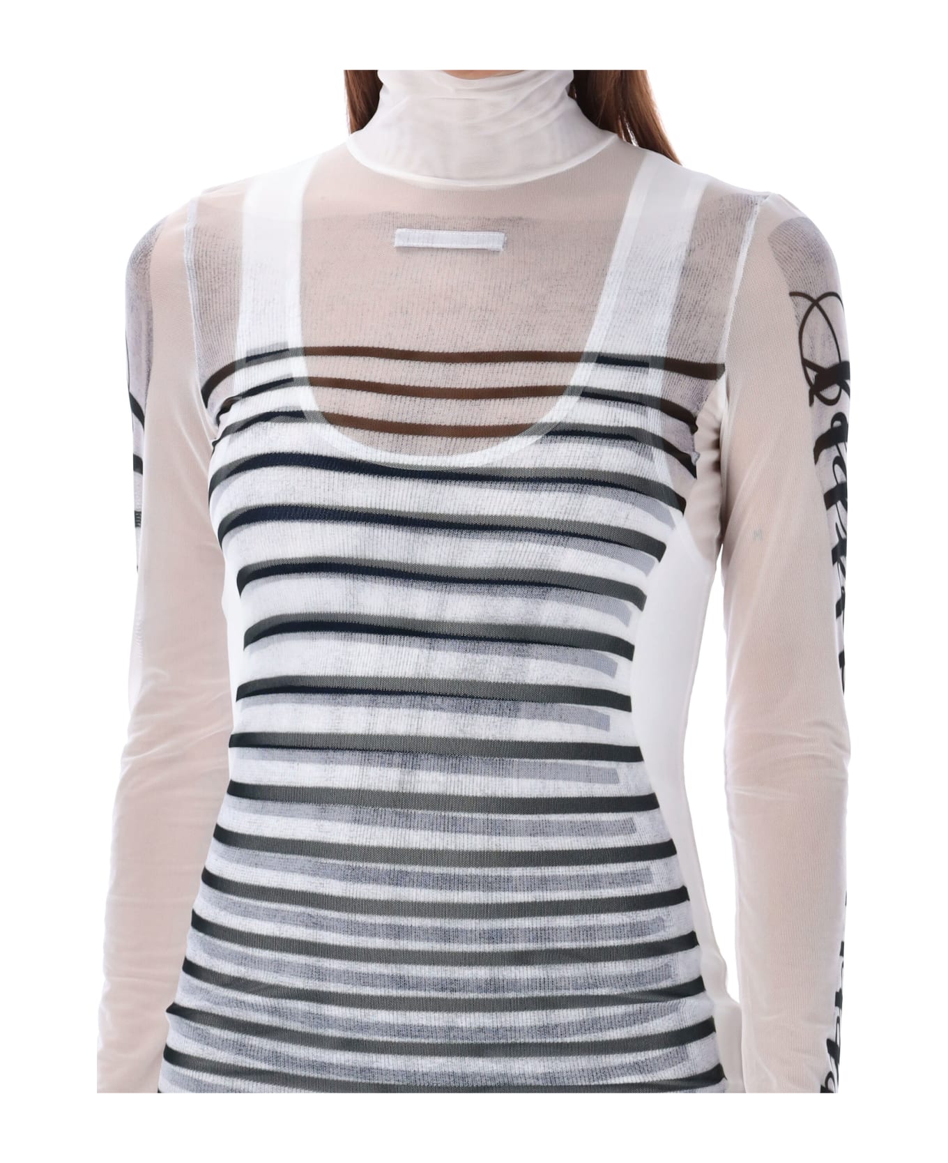 Jean Paul Gaultier Mini Dress Feather Mariniere - WHITE NAVY BLACK