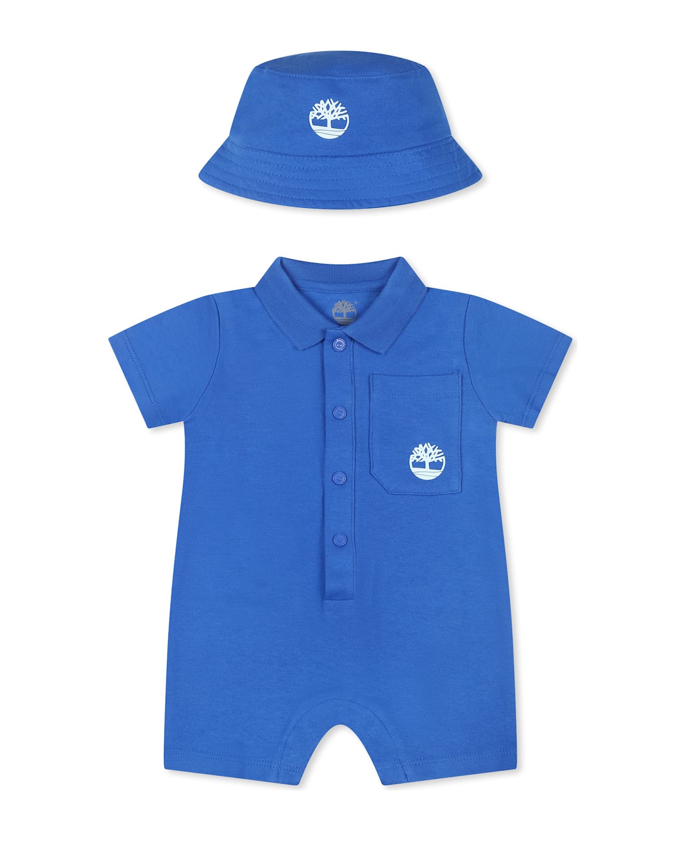 Timberland Light Blue Romper Set For Baby Boy With Tree - Light Blue