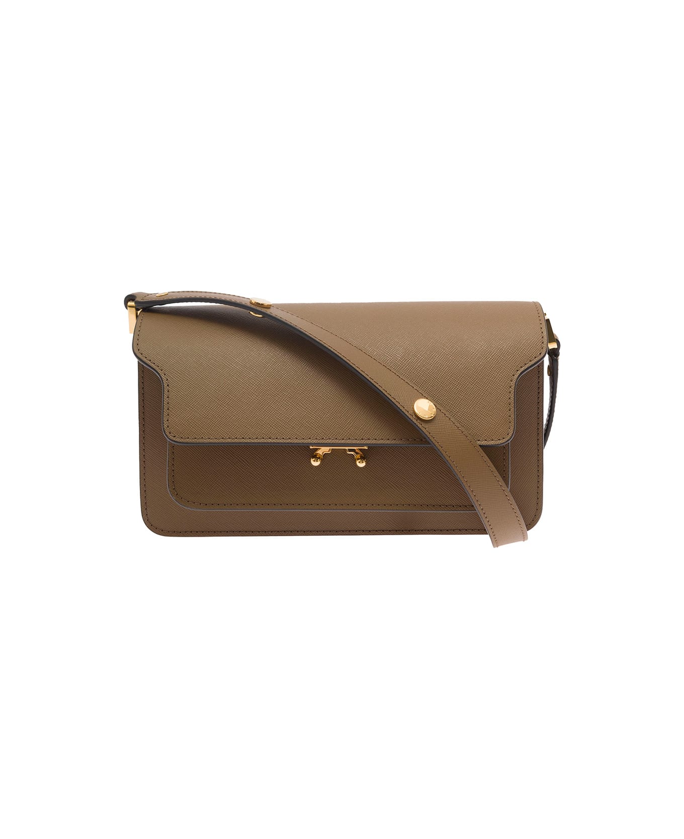 Marni 'trunk' Brown Shoulder Bag With Push-lock Fastening In Leather Woman - Brown