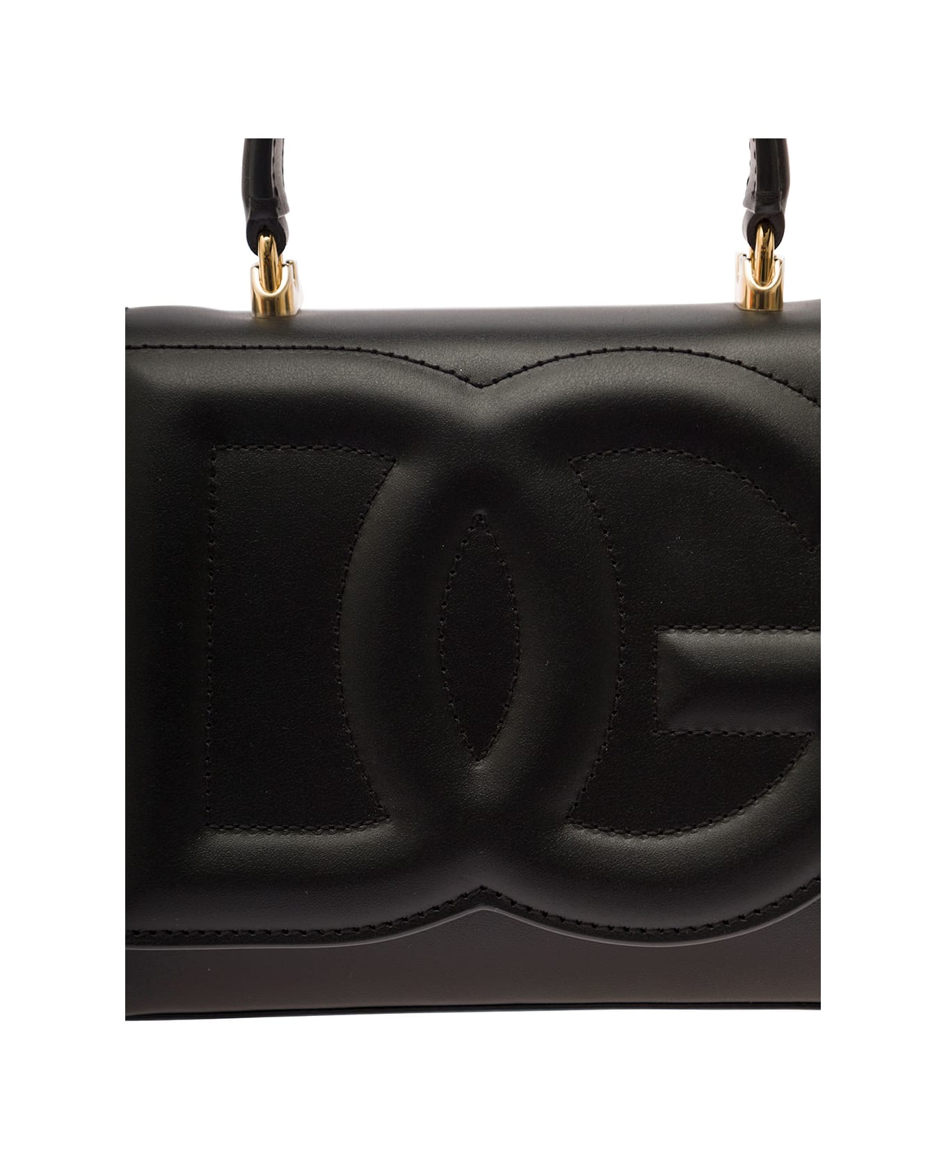 Dolce & Gabbana 'top Handle Dg' Black Handbag With Logo Detail In Metallic Leather Woman - Black