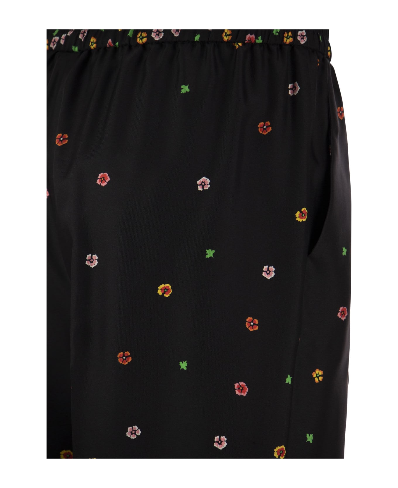 RED Valentino Floral Print Silk Trousers - Black