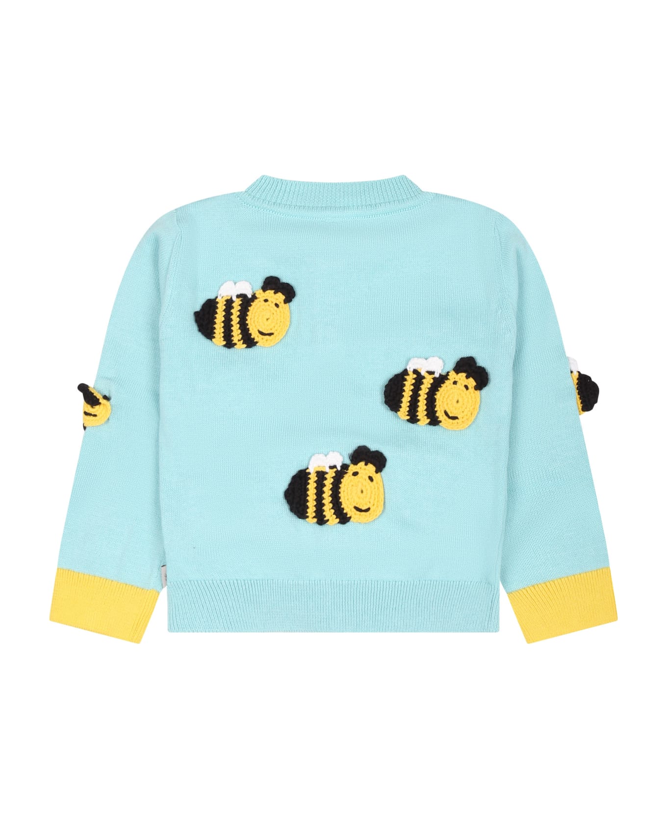 Stella McCartney Kids Light Blue Cardigan For Baby Girl With Bees - Celeste ニットウェア＆スウェットシャツ