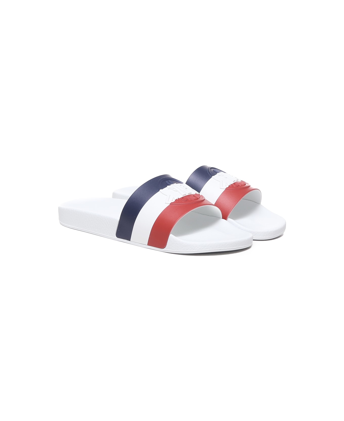 Moncler Slide Basile With Iconic Tricolor Band - Bianco