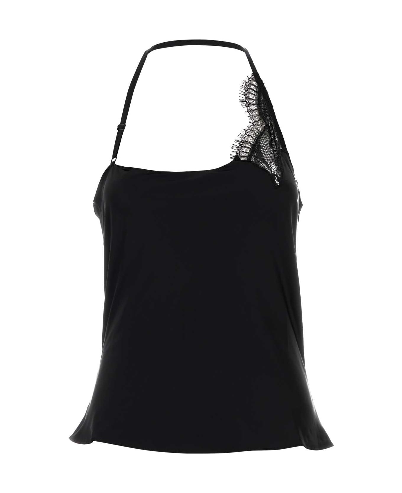 Courrèges Black Stretch Satin Top - Black