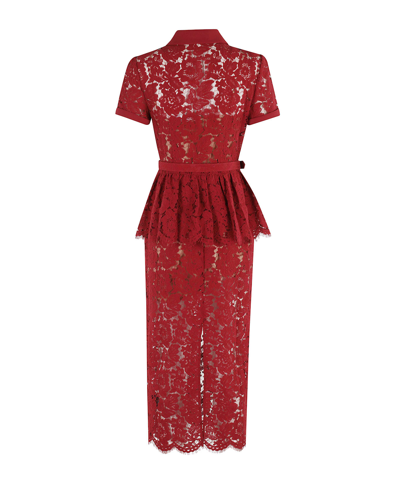 self-portrait Lace Peplum Midi Dress - Burgundy
