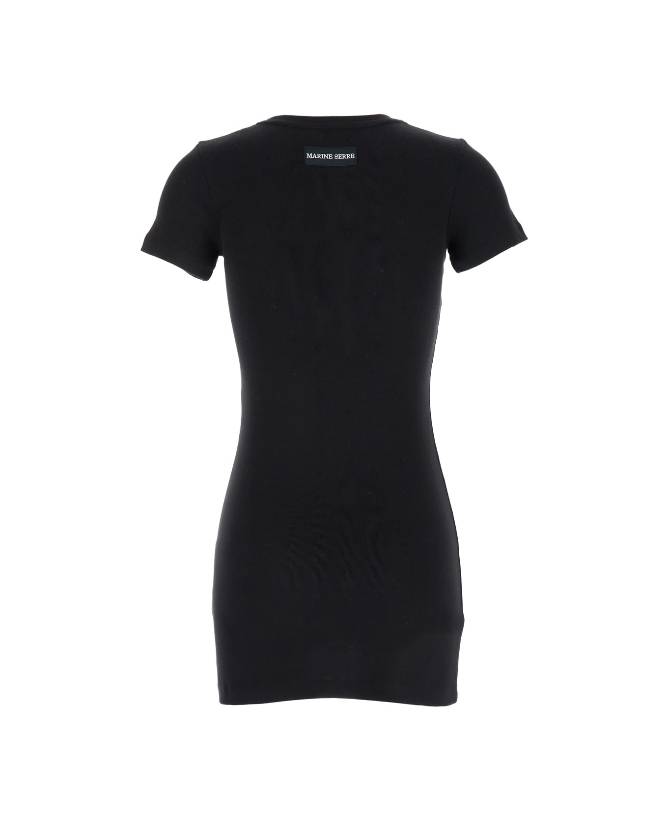 Marine Serre Black T-shirt Mini Dress With Logo In Cotton Woman - Black