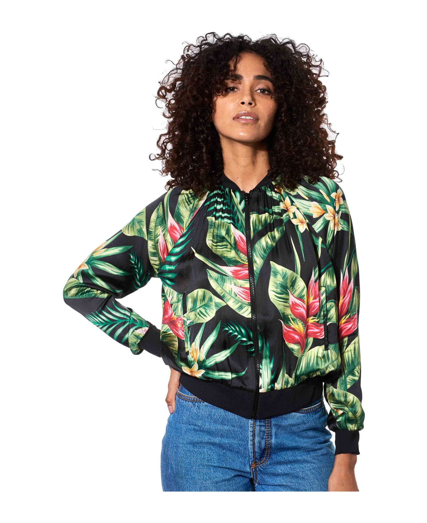 MC2 Saint Barth Tropical Print Bomber Jacket - BLACK