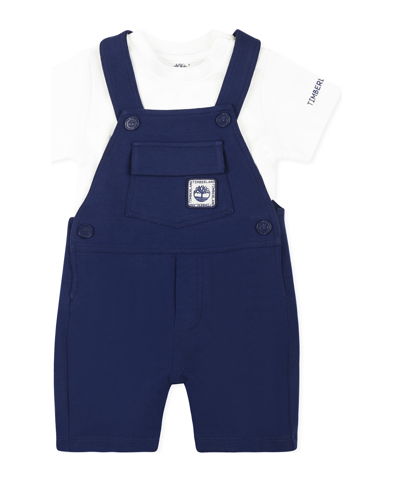 Timberland Blue Dungarees Suit For Baby Boy With Logo - Blue