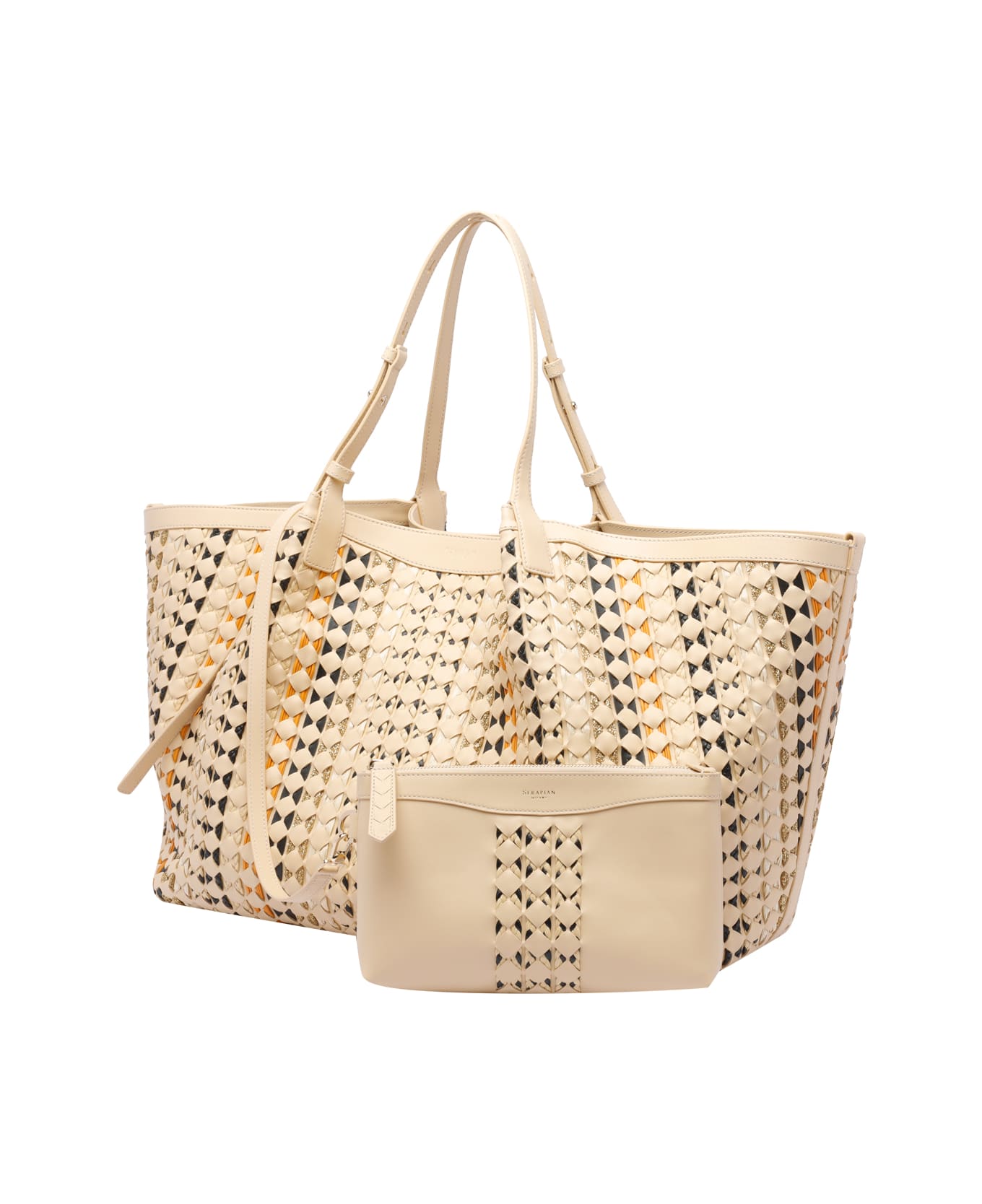 Serapian Maxi Mosaico Secret Tote Bag - Beige