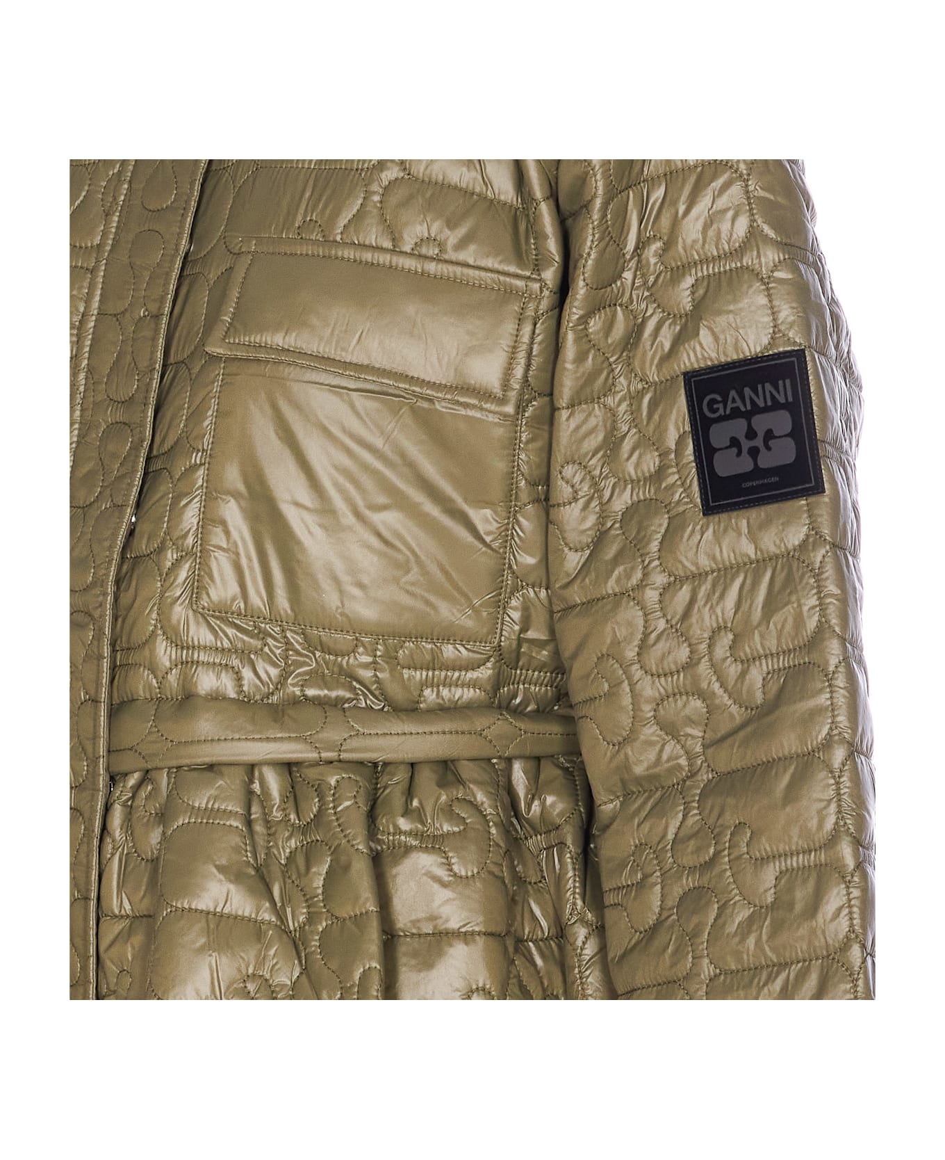 Ganni Shiny Quilt Midi Jacket - Green