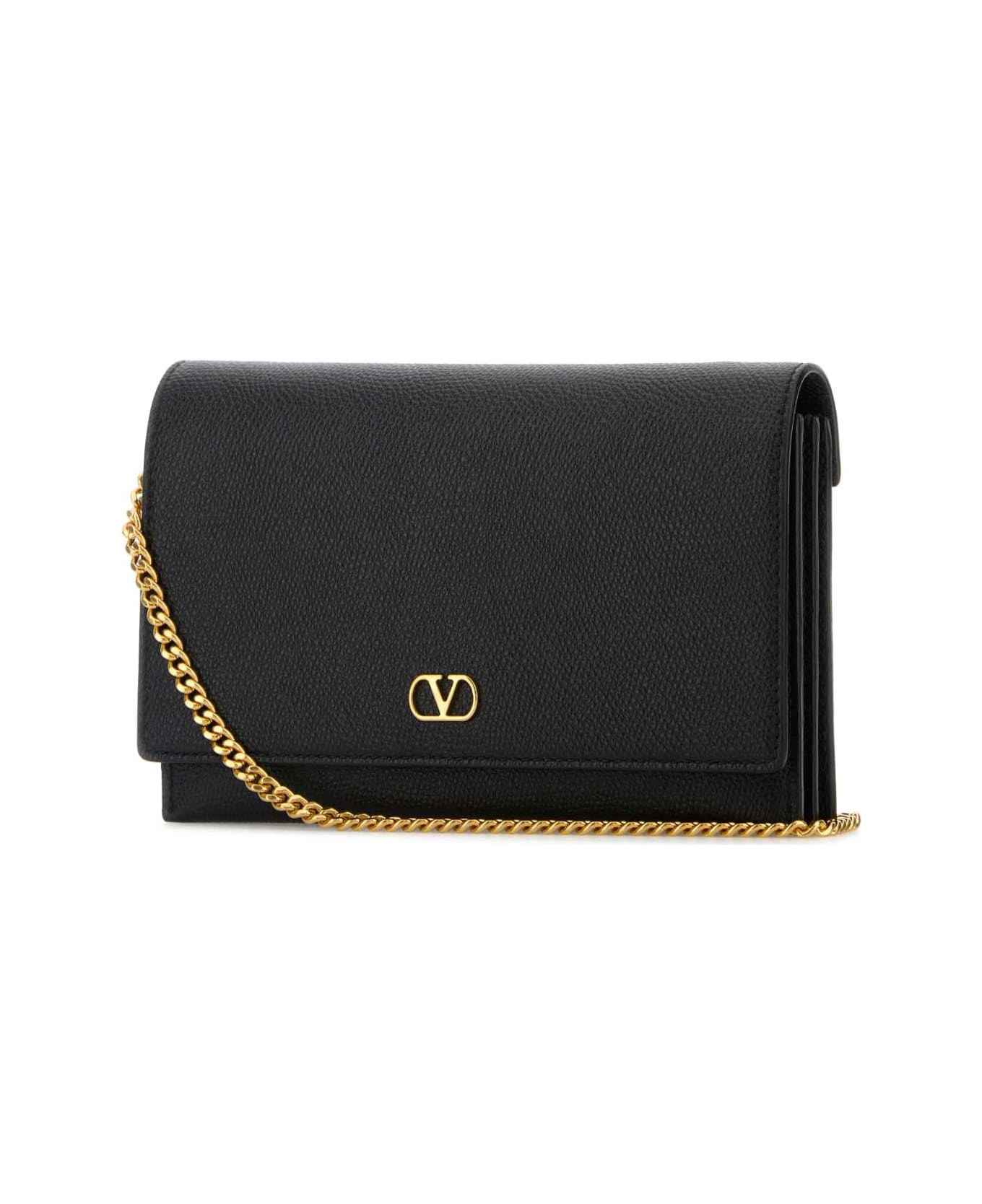 Valentino Garavani Black Leather Vlogo Signature Clutch - NERO
