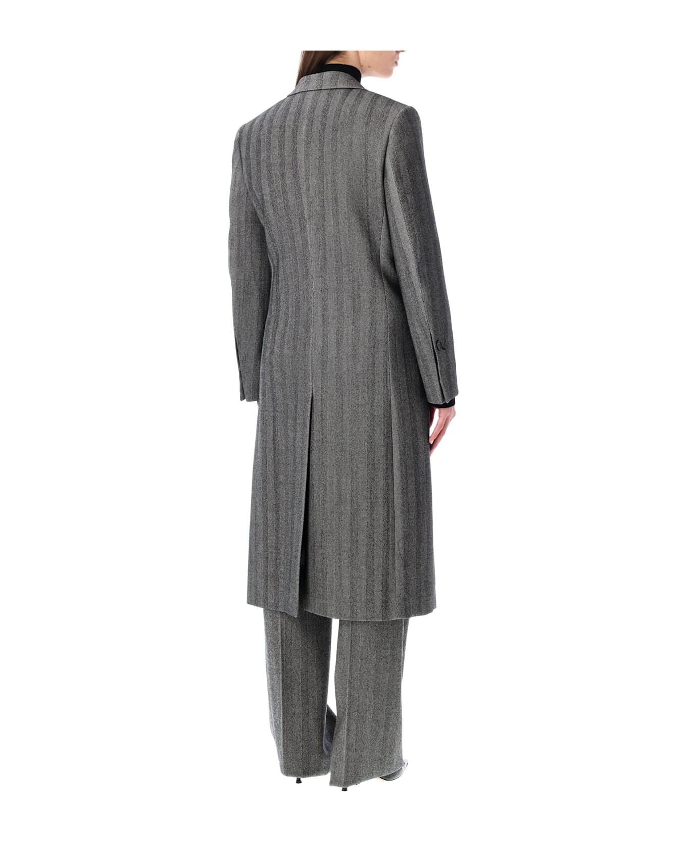 Ferragamo Oversized Double-breasted Chevron Wool Coat - NERO WHITE