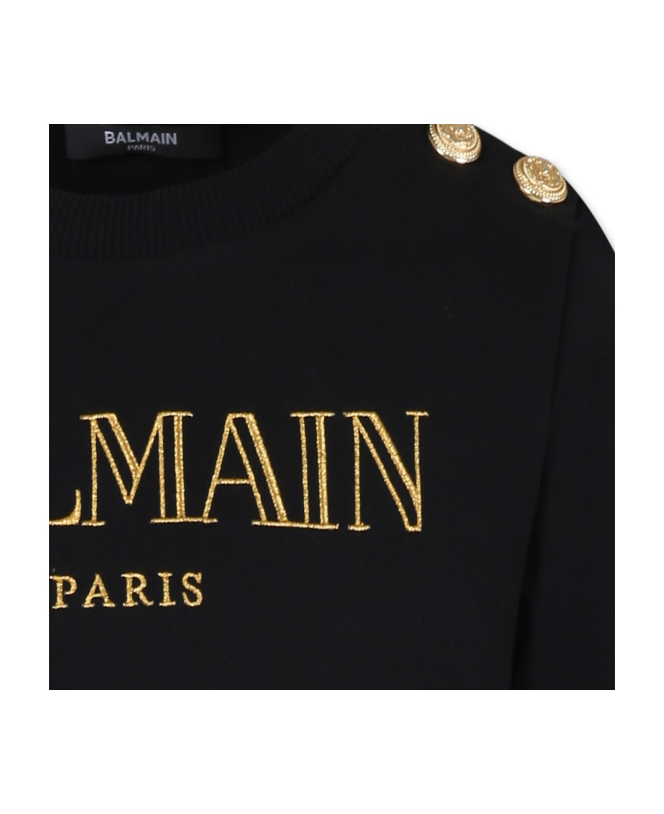 Balmain Black Sweatshirt For Girl With Logo - Black/gold