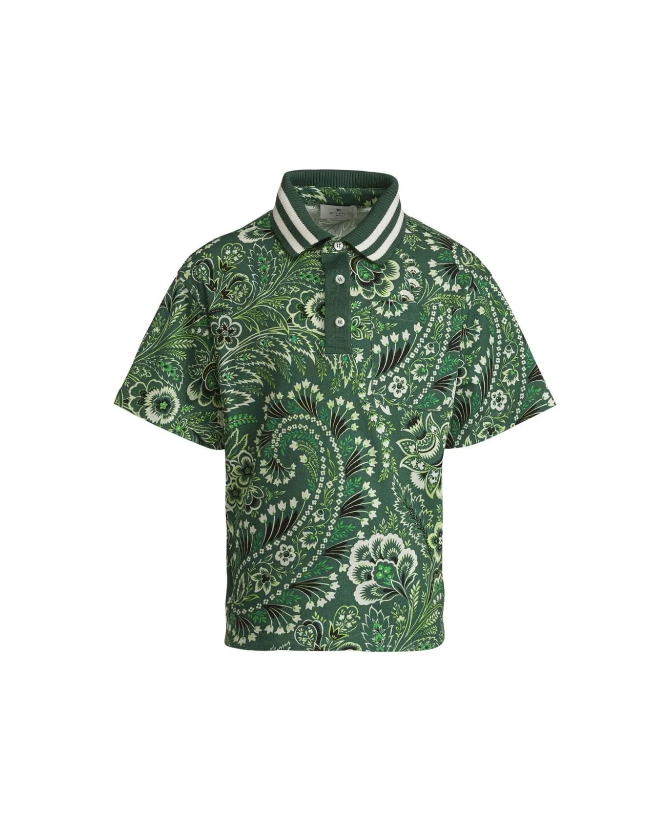 Etro Green Polo Shirt With Paisley Print - Green