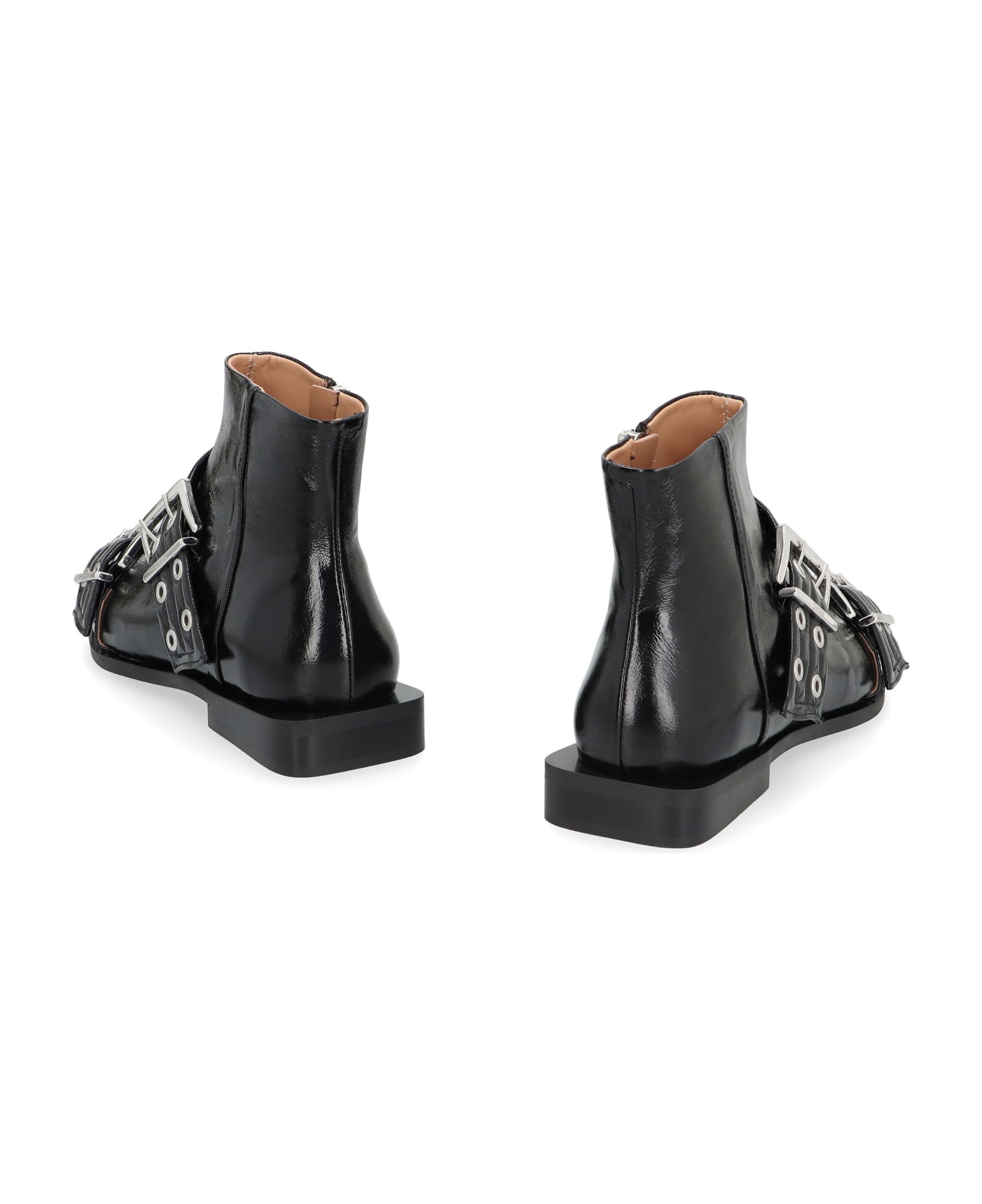 Ganni Faux Leather Ankle Boots - black