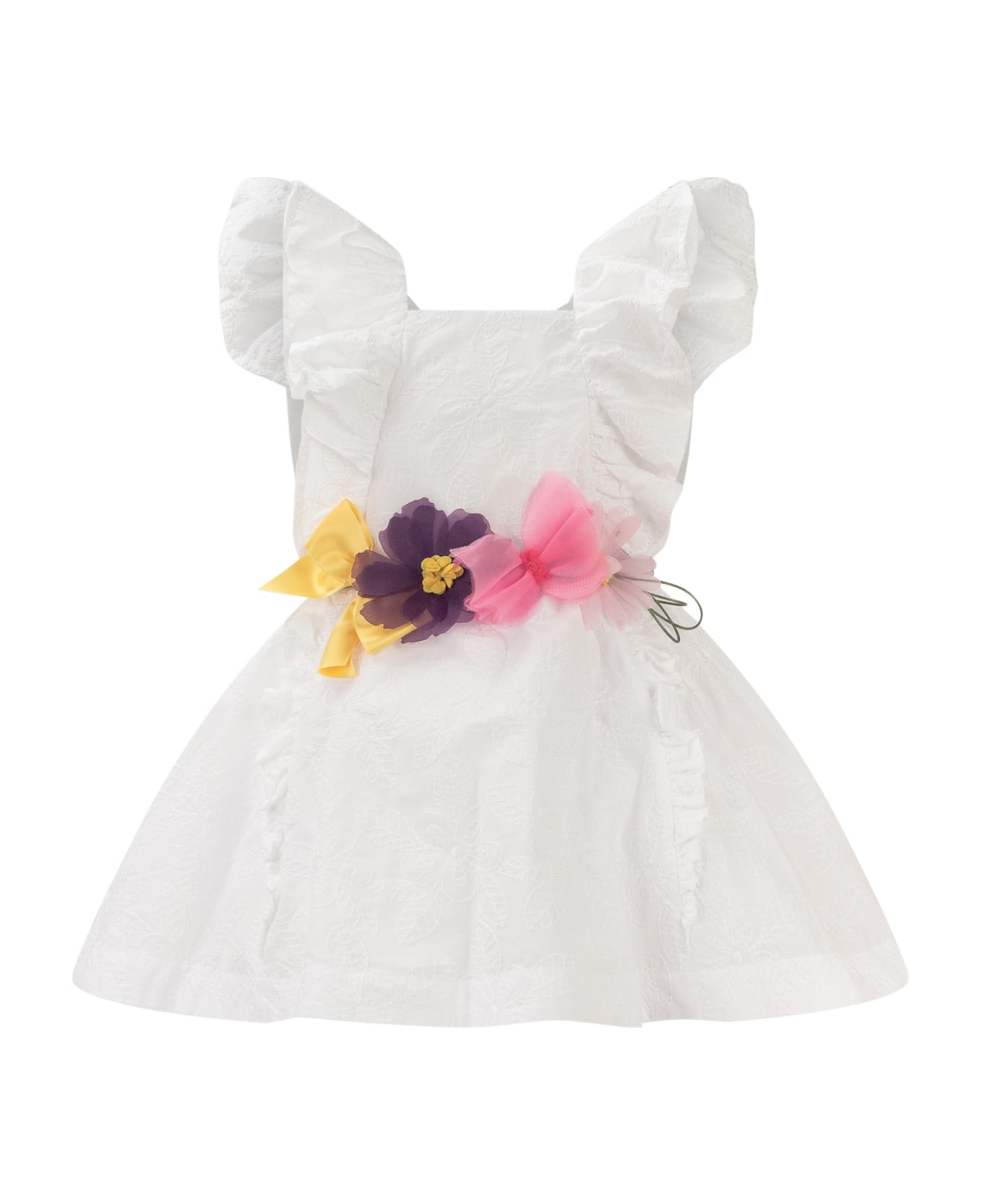 Monnalisa Embroidered Dress - BIANCO ワンピース＆ドレス