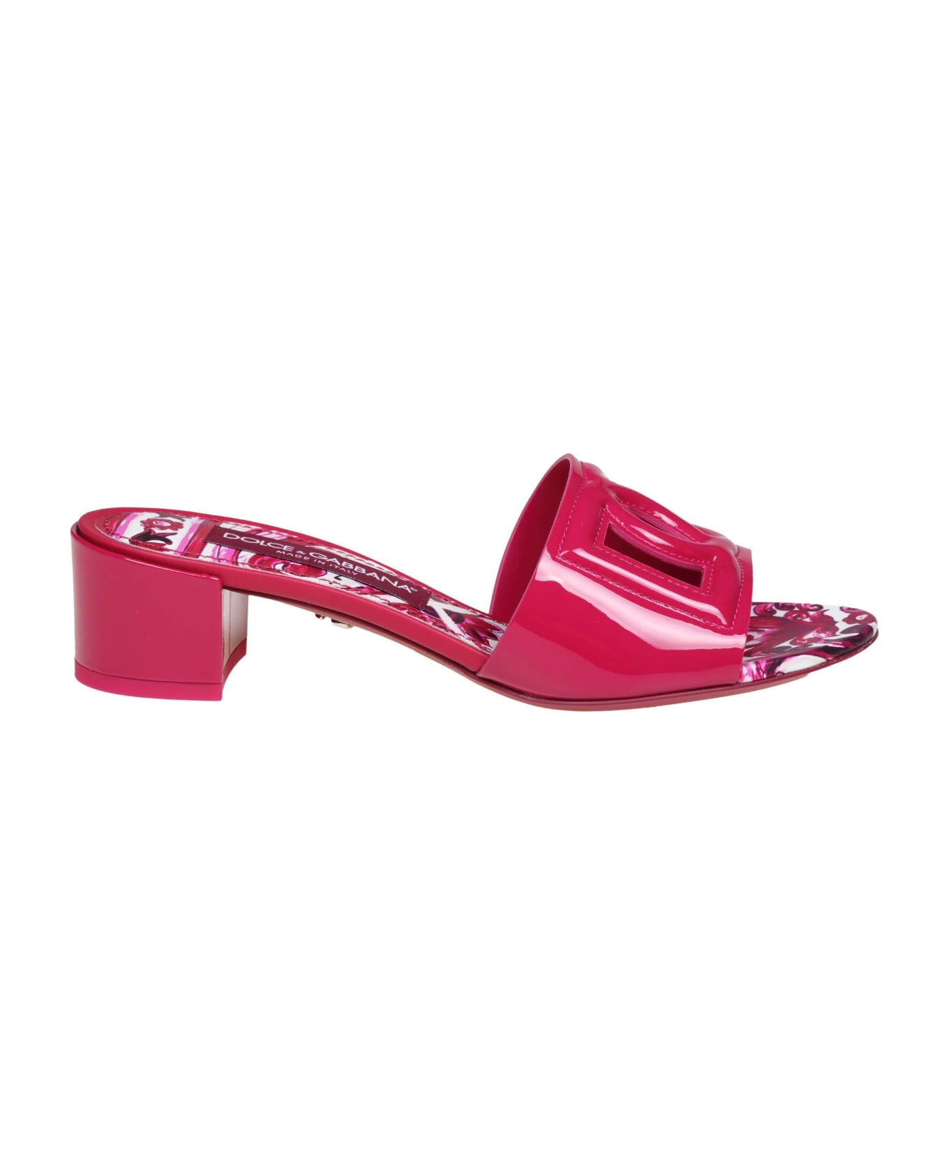 Dolce & Gabbana Slide In Patent Leather With Dg Logo - Cyclamin サンダル