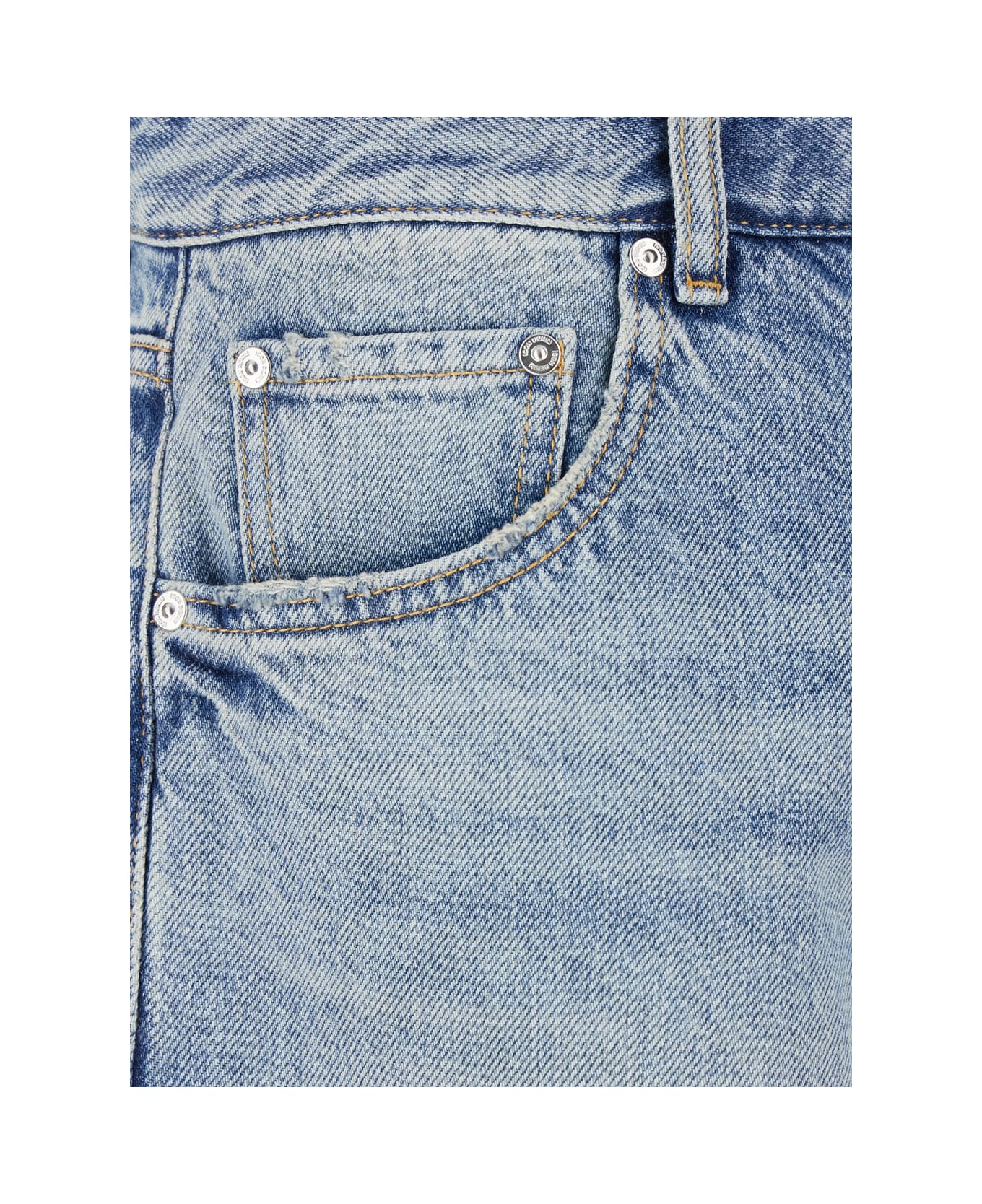 Icon Denim Light Blue Five-pocket Bermuda Shorts With Logo Patch On The Back In Denim Man - Light blue