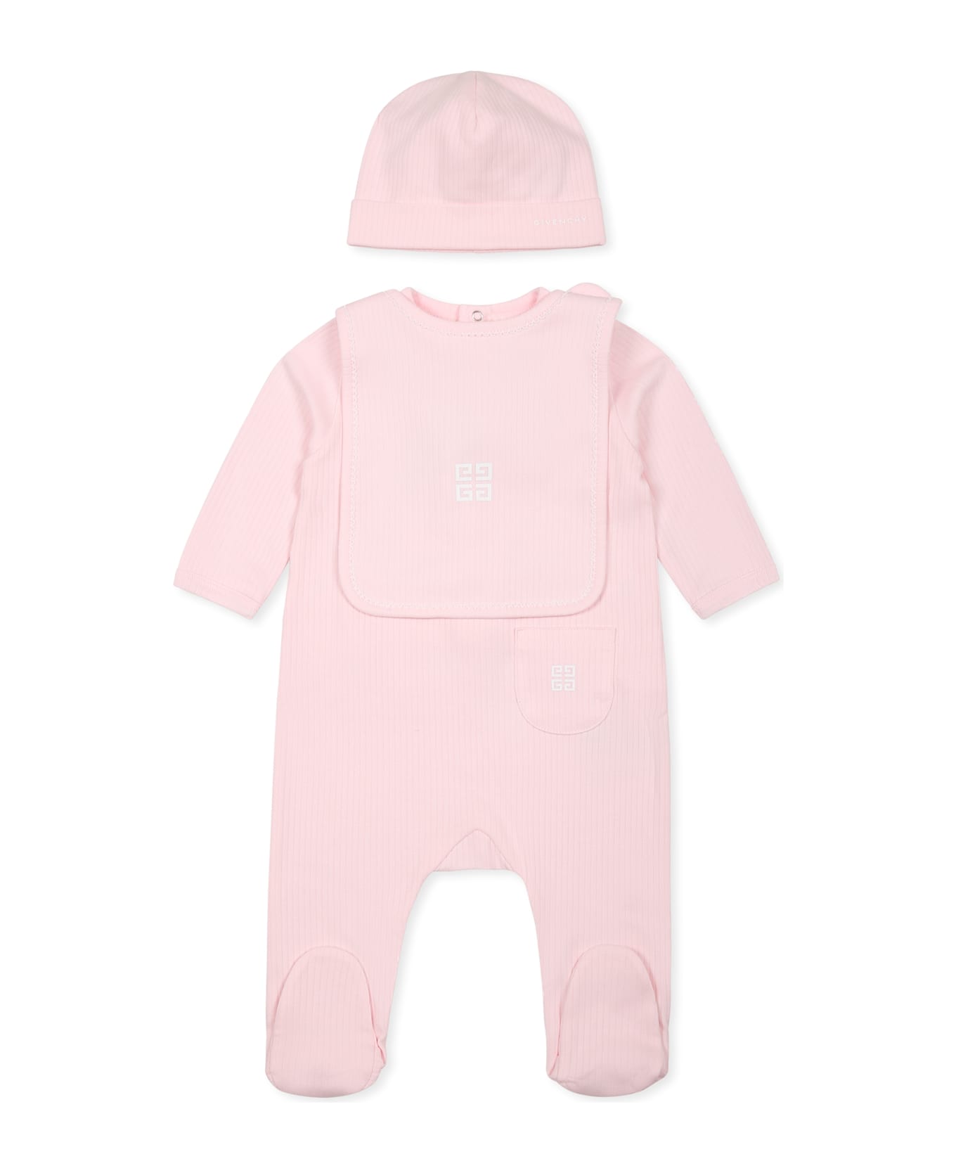Givenchy Pink Romper Set For Baby Girl With Logo - Pink