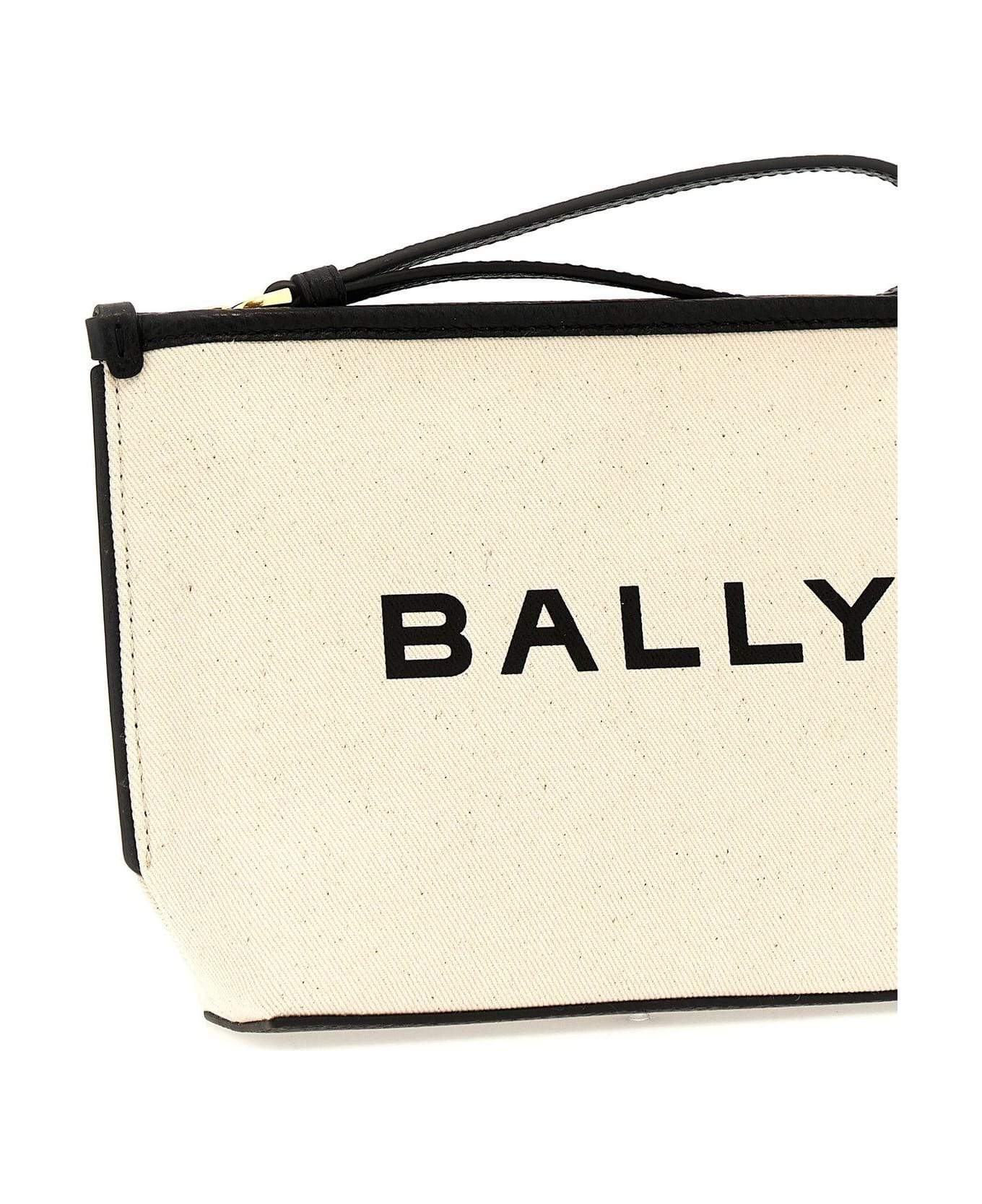 Bally Logo Printed Zipped Clutch Bag - Natural クラッチバッグ