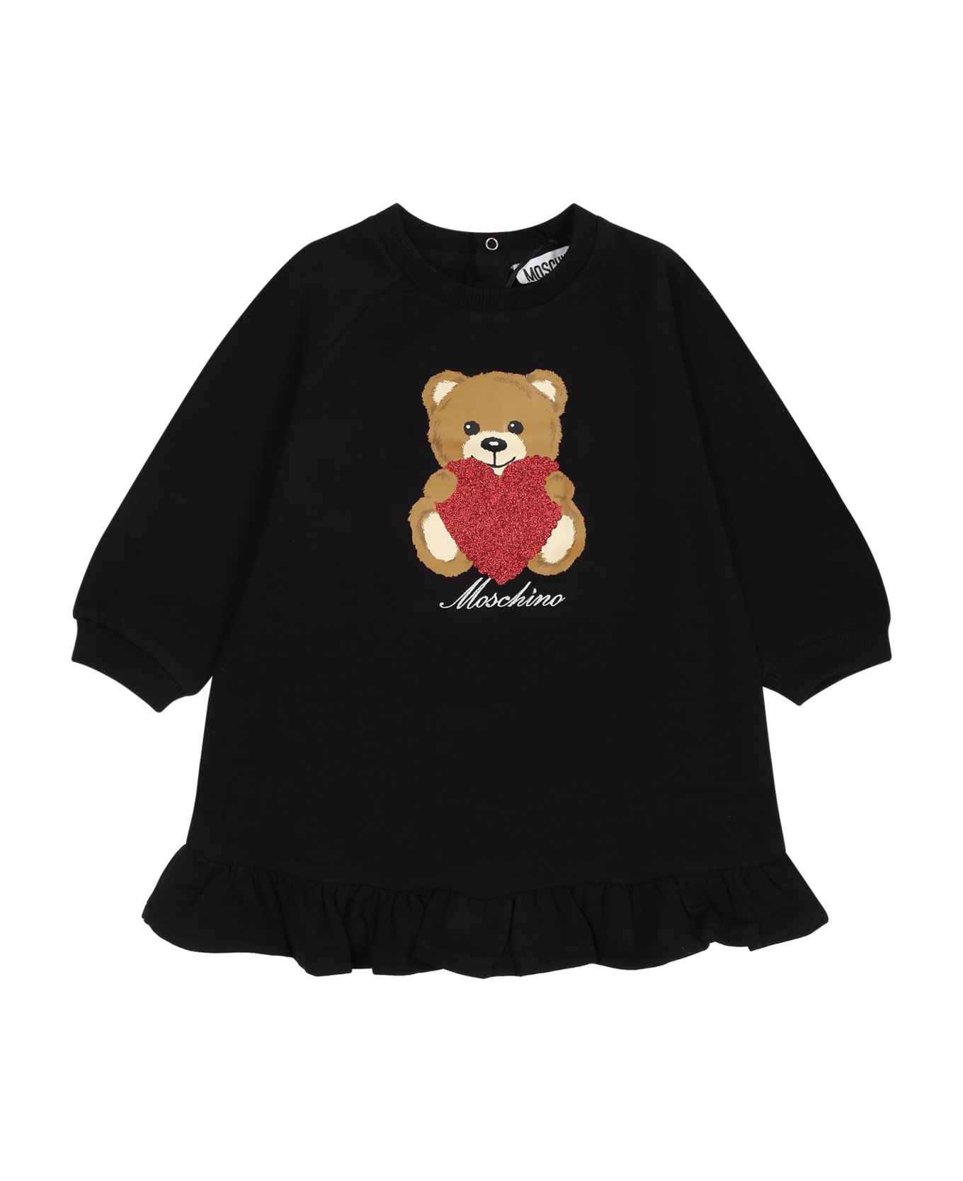 Moschino White T-shirt For Baby Girl With Teddy Bear And Logo - Black