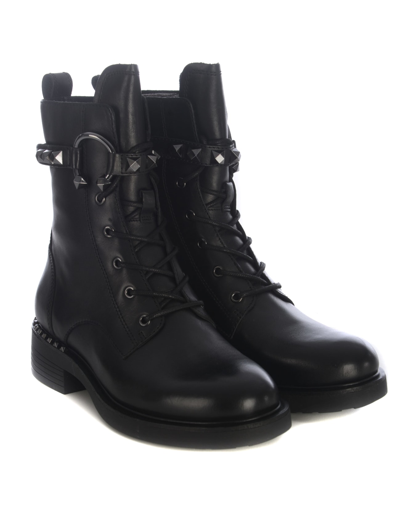 Ash Boots Ash "floyd" In Leather Combat - Nero ブーツ