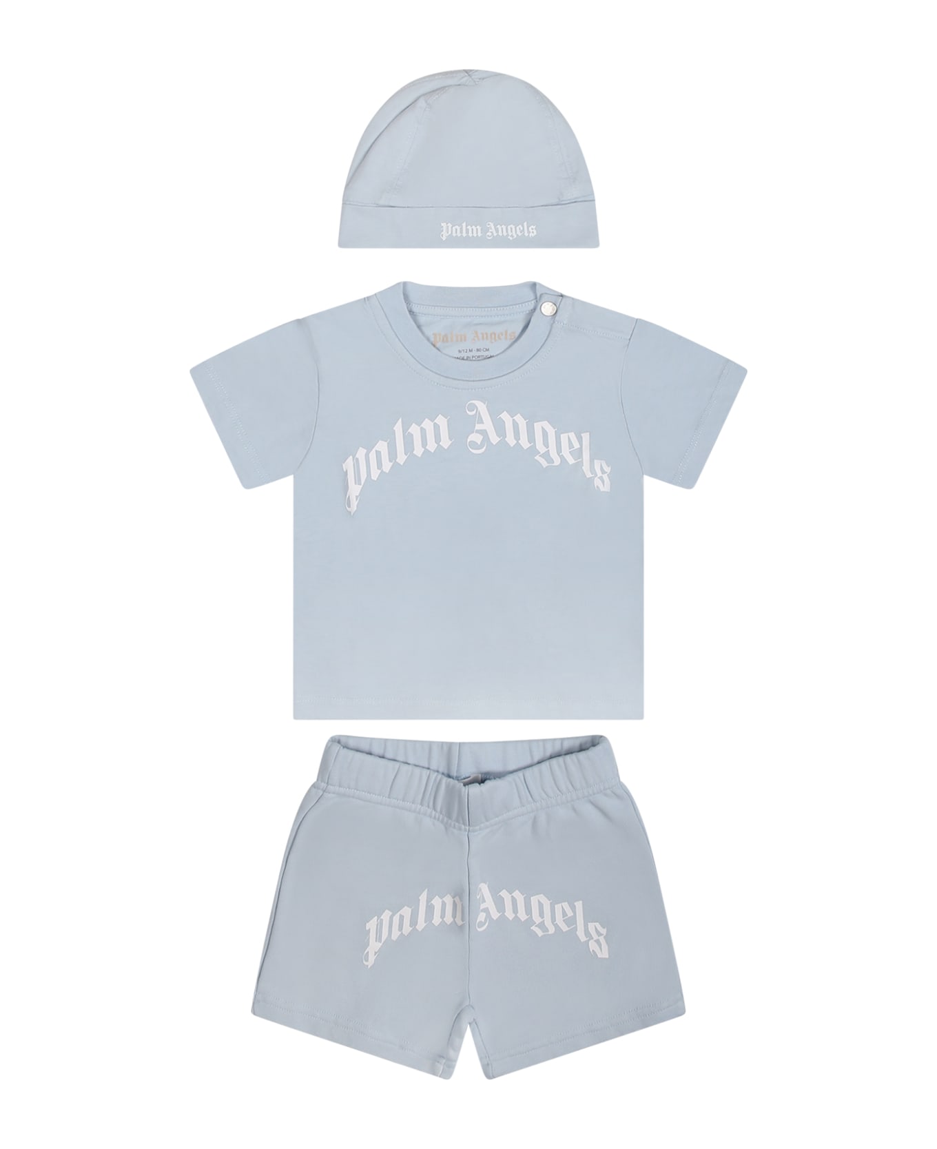 Palm Angels Light Blue Suit For Baby Boy With Logo - Light Blue