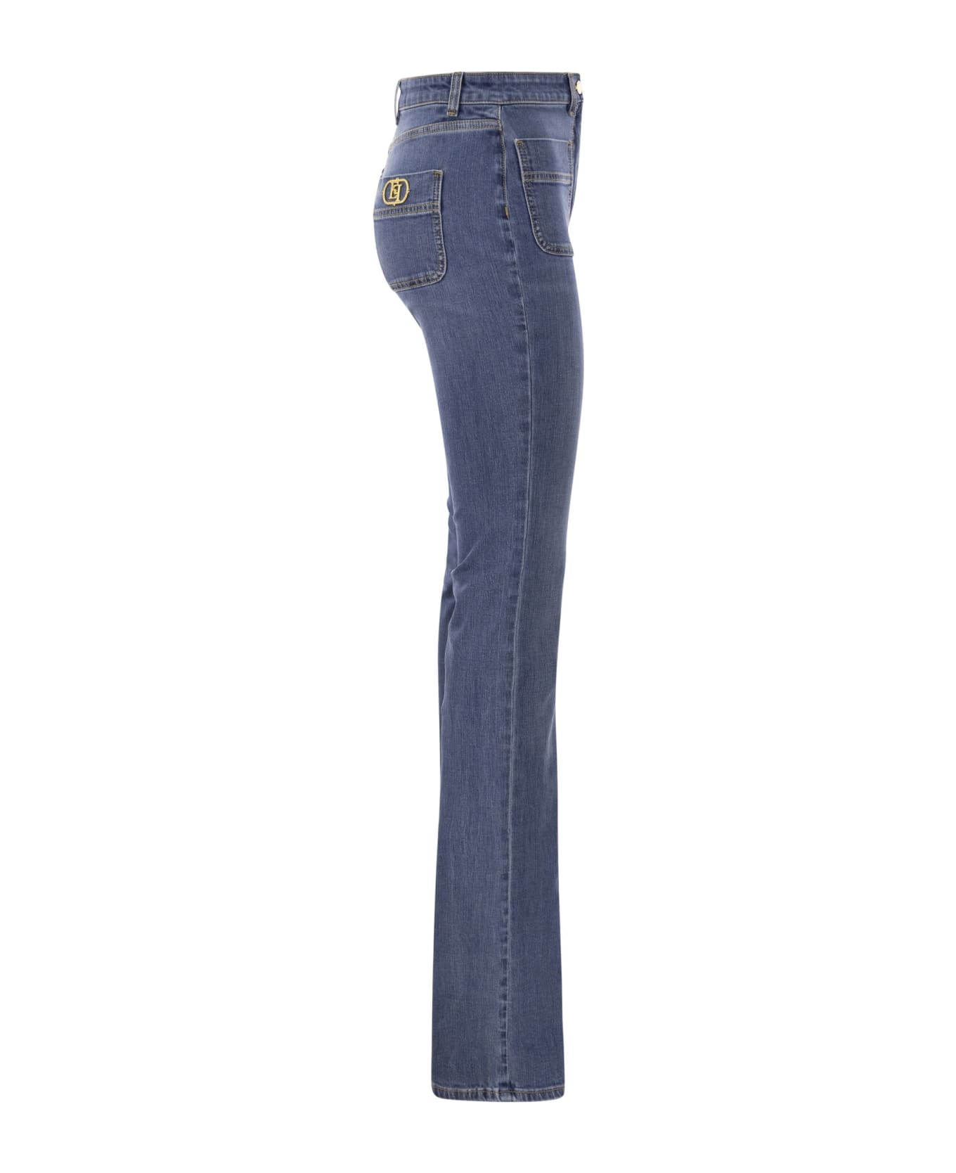 Elisabetta Franchi Paw Jeans With Logo Plates - Medium Denim