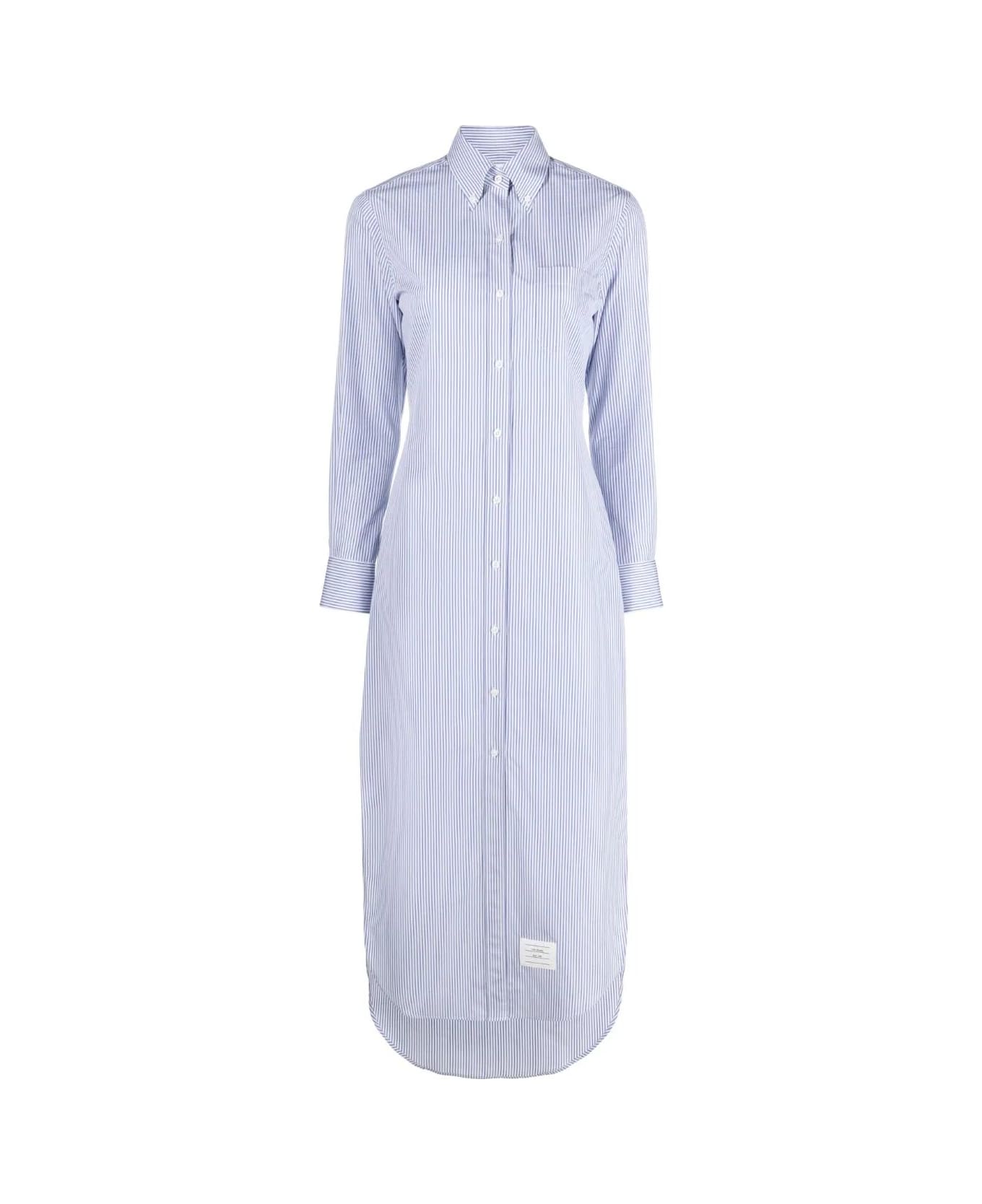 Thom Browne Trouser Length Button Down Point Collar Shirtdress In Mini Stripe Poplin - Medium Blue ワンピース＆ドレス