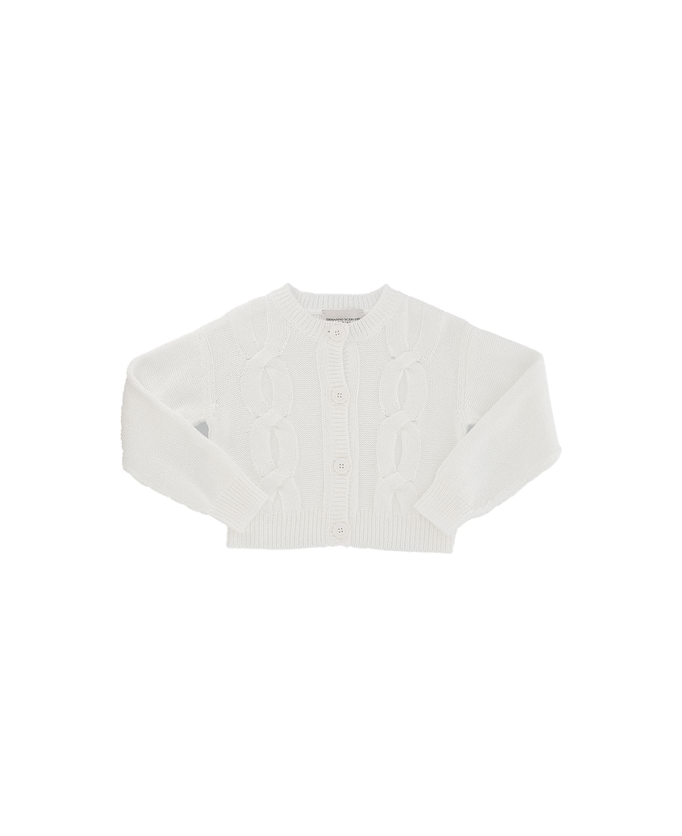 Ermanno Scervino Junior White Cardigan With Cable Knit - White ニットウェア＆スウェットシャツ