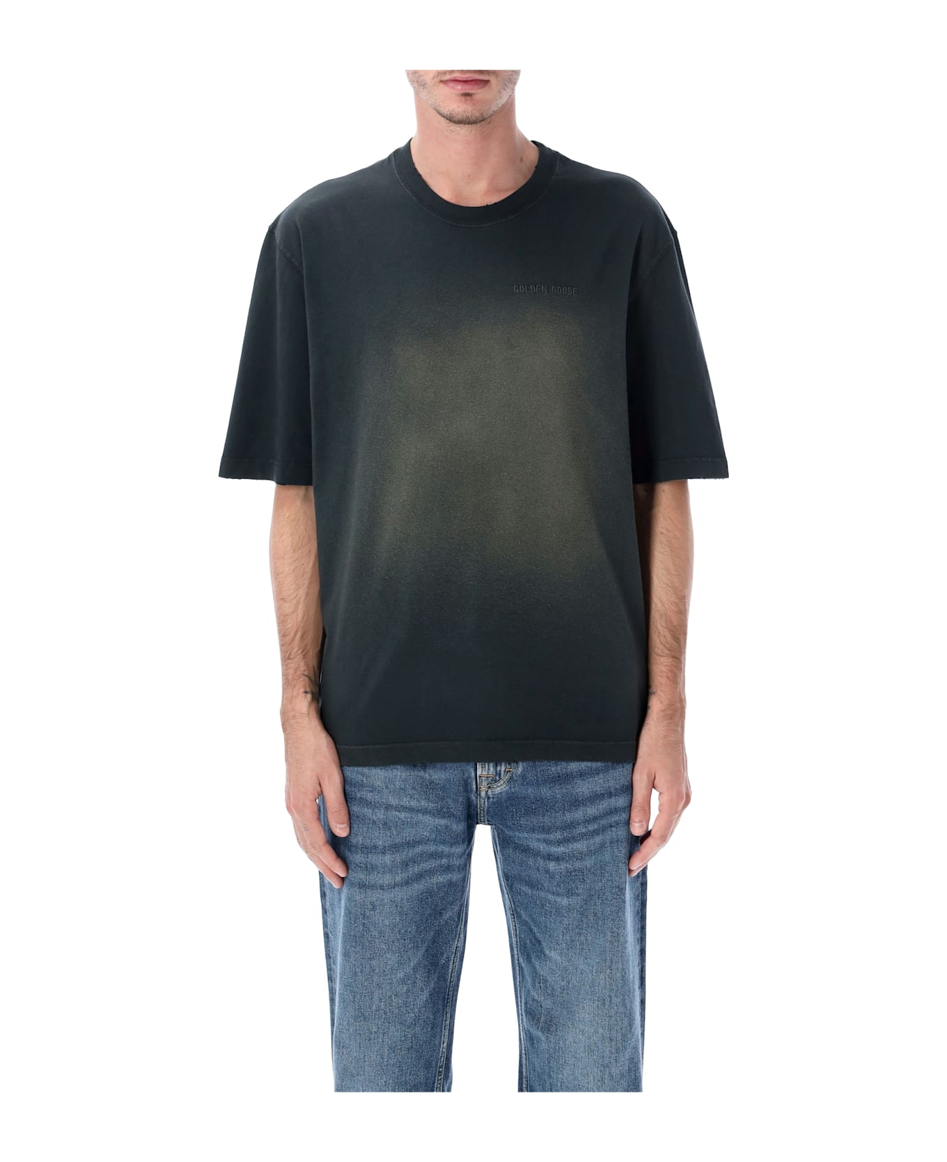 Golden Goose Black Cotton Logo T-shirt - BLEACHED WASHED BLACK