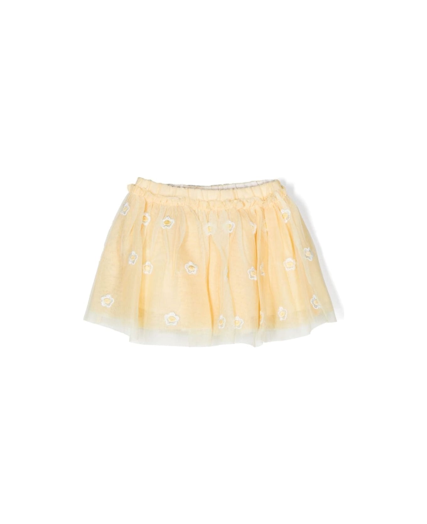 Stella McCartney Kids Yellow Short Skirt With Embroidered Daisies In Polyester Girl - Yellow