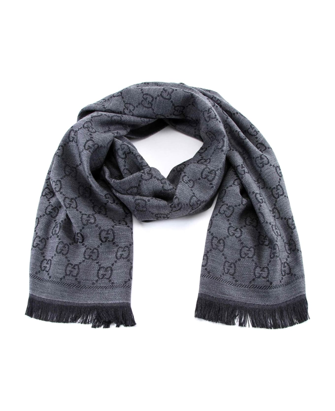 Gucci Grey\/black Knitted Gg Jacquard Scarf - Grey