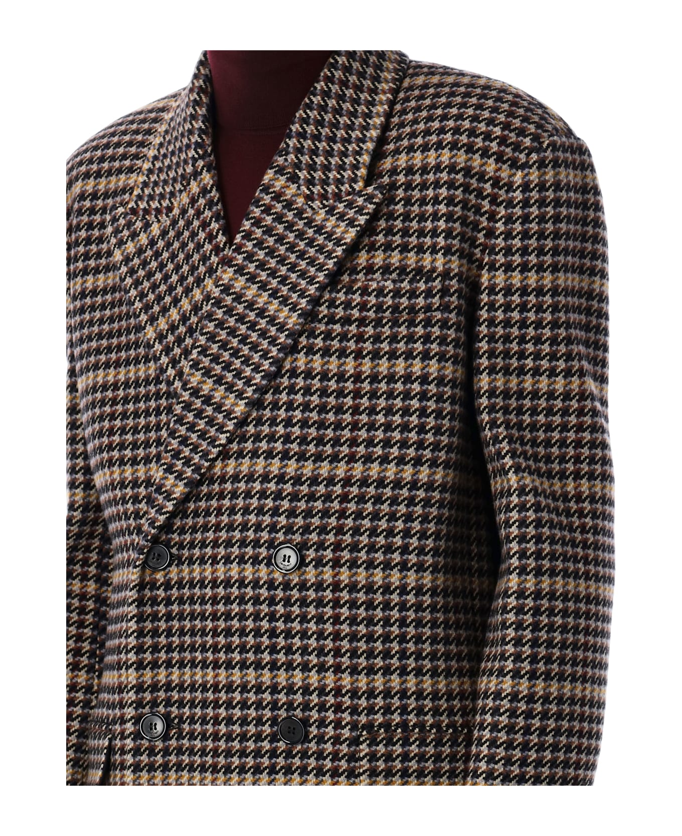 Saint Laurent Checked Wool Long Coat - MULTICOLOR
