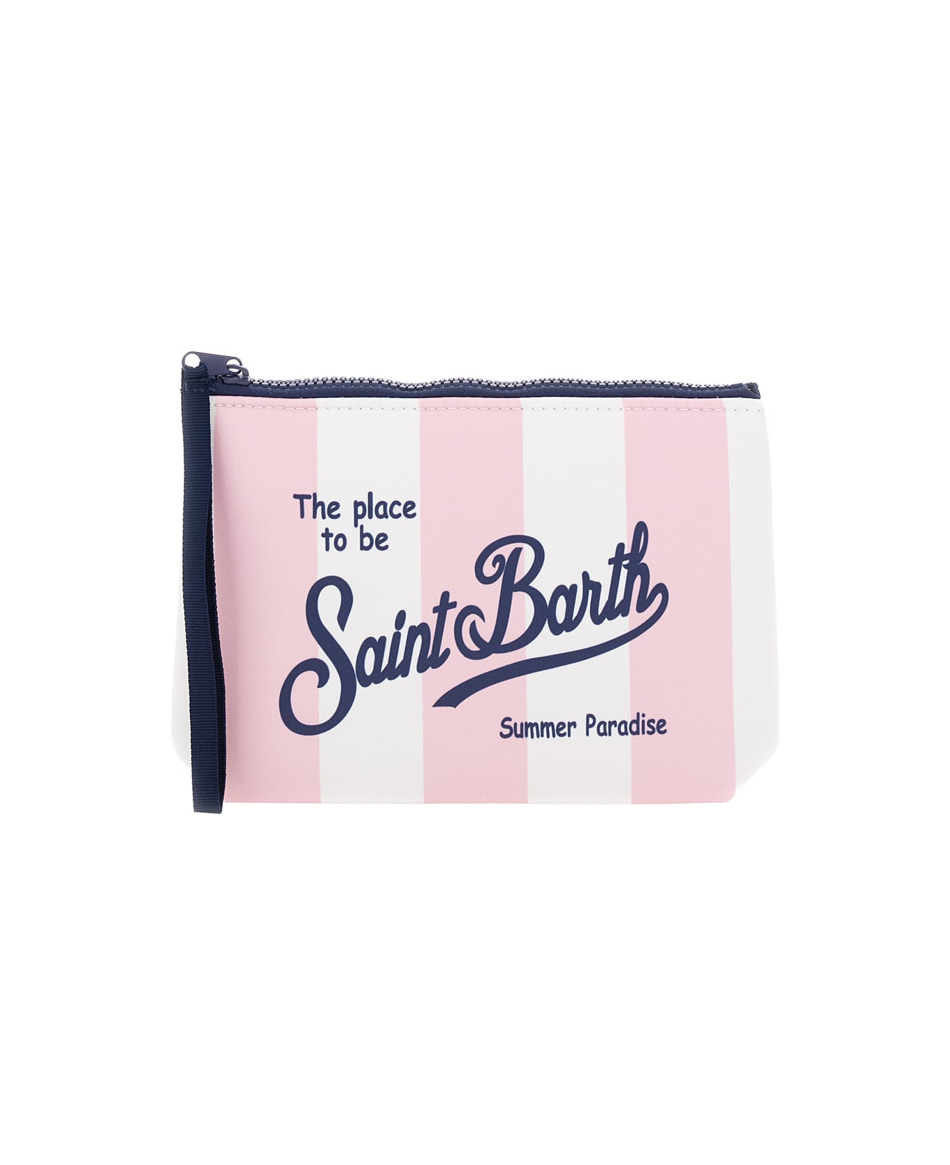 MC2 Saint Barth 'aline' Pink And White Striped Pochette With Logo Print In Scuba Fabric Girl - Multicolor