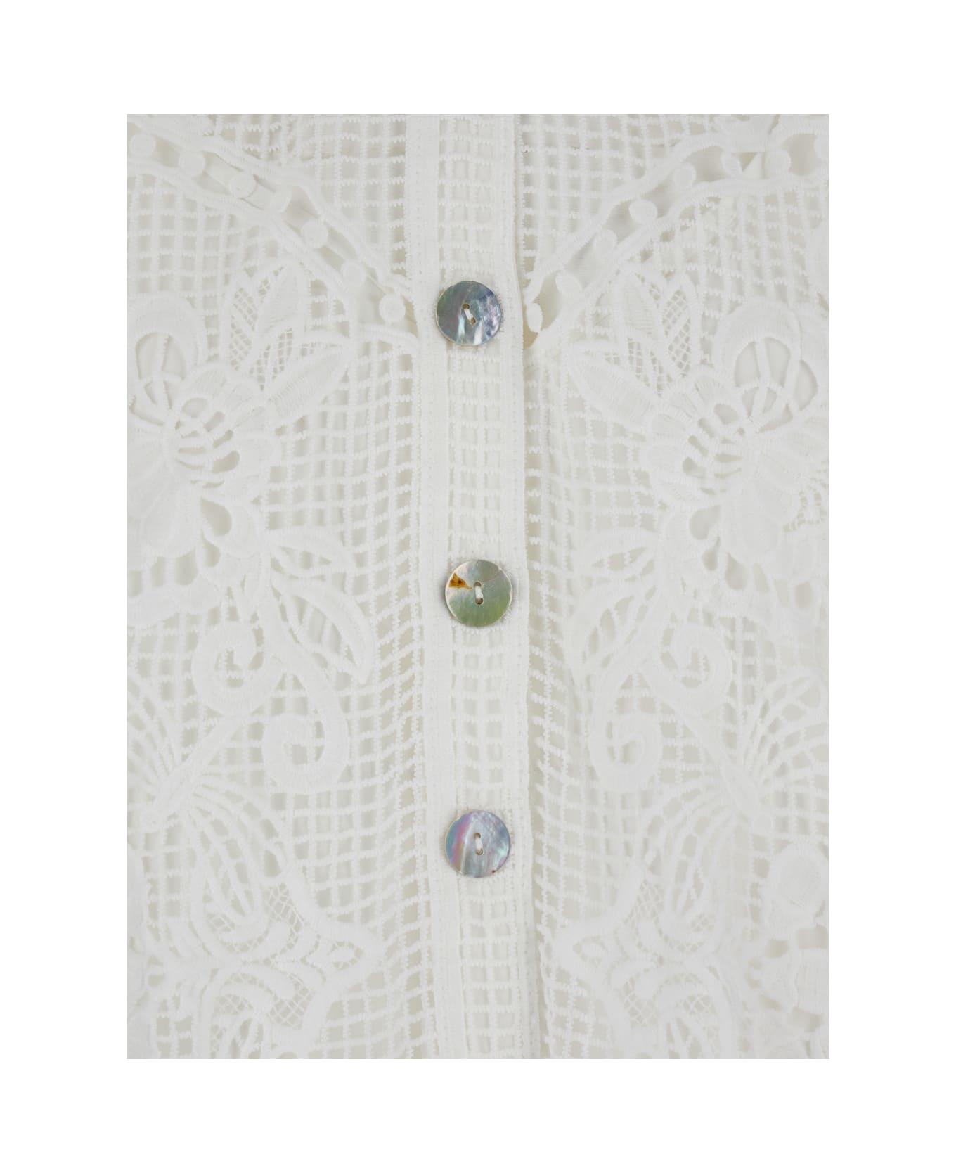Farm Rio 
swan Lake
 White Shirt With Classic Collar And All-over Lace Embroidery In Tech Fabric Woman - White